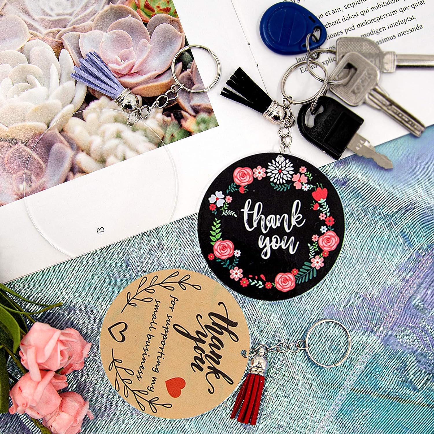 Duufin 72 Pieces 3 Inch Acrylic Keychain Blanks with Key Chain and Tassels | Including 18 Round Clear Arylic Blanks 18 Key Rings with Chain 18 Jump Rings and 18 Tassels for Keychain DIY and Craft