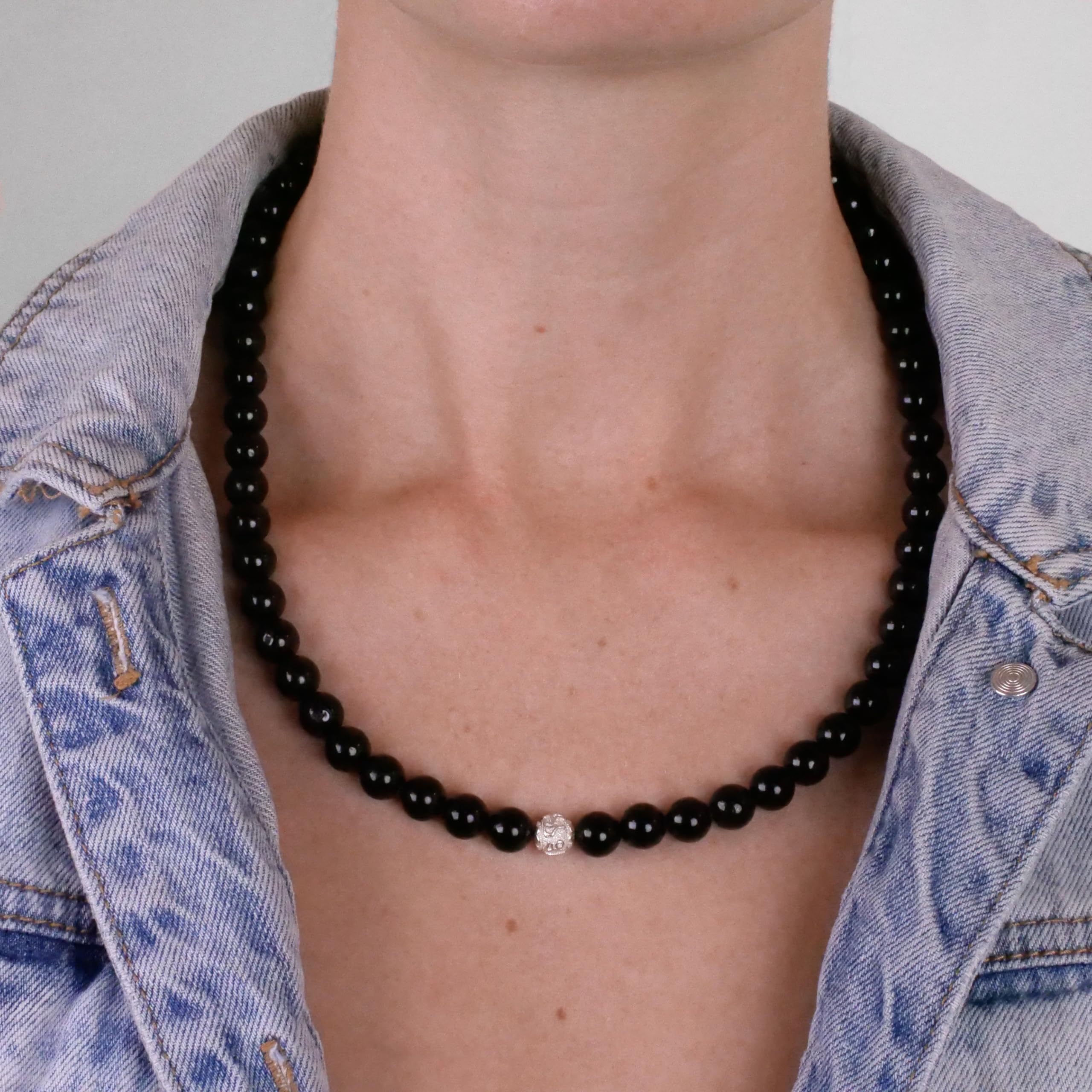 BERGERLIN Echte Naturstein Perlenkette - Naturstein geprüft in Deutschland - Halskette mit Verschluss und 925 Sterling Silberperle, mit Echtheitszertifikat, für Damen und Herren