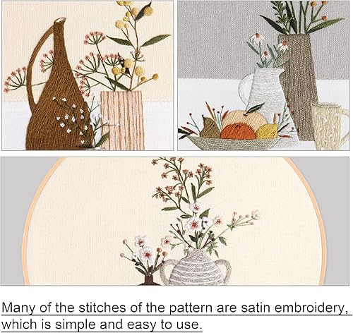 Miniatura 8 de Kit de bordado, paño de bordado rosa, patrón de montañas, kit de iniciación de bordado, también incluye aro, aguja, hilo e instrucciones (rosa)