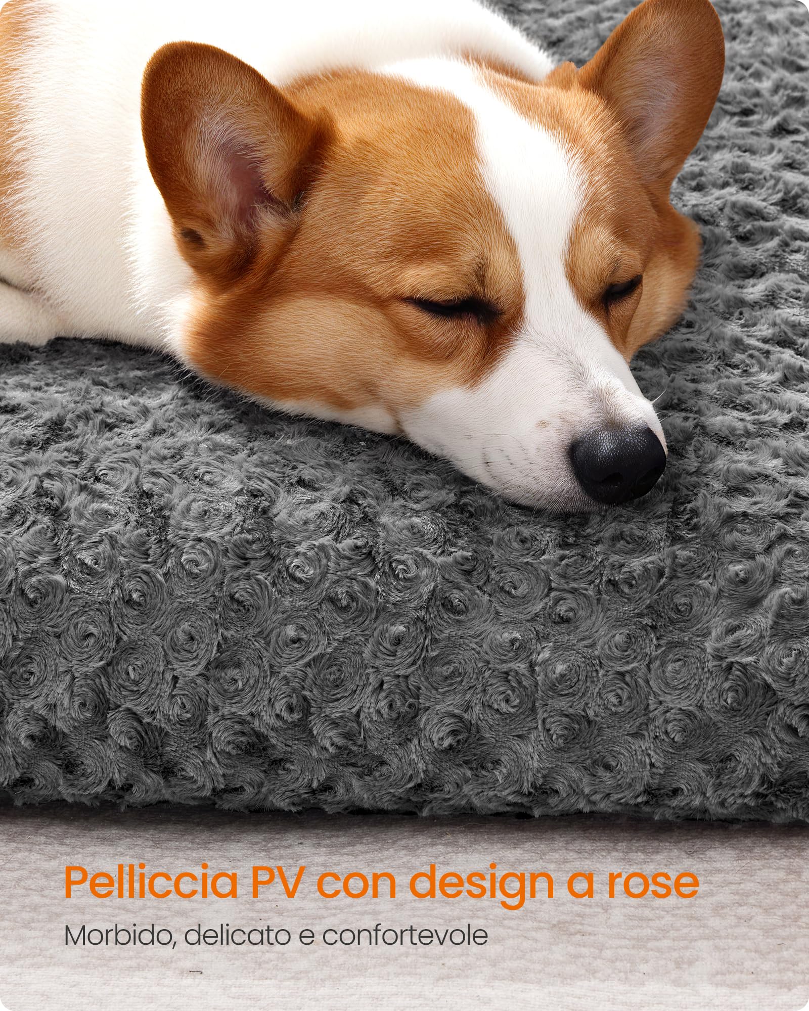 Feandrea Cuccia per Cani, Letto Cuscino per Cani di Media Taglia, L, Morbido Tappetino di Peluche, 95 x 60 cm, Imbottitura Soffice, Lavabile, Antiscivolo, Grigio Ardesia PGW292GN01