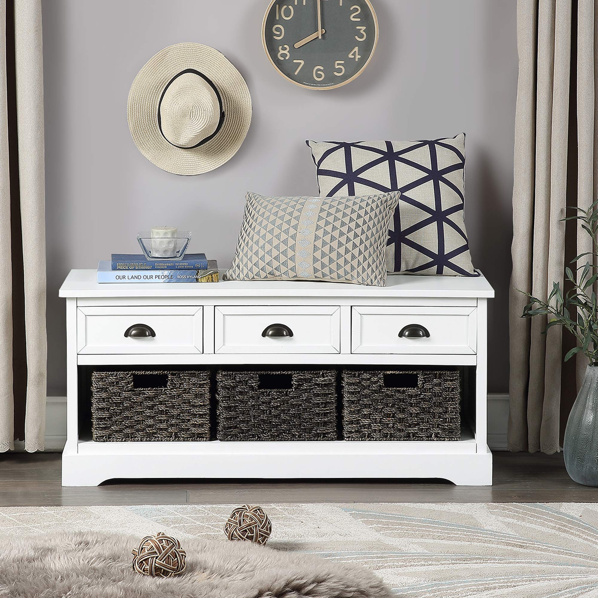 Storage Bench Homes Collection Wicker Storage Bench with 3 Drawers and