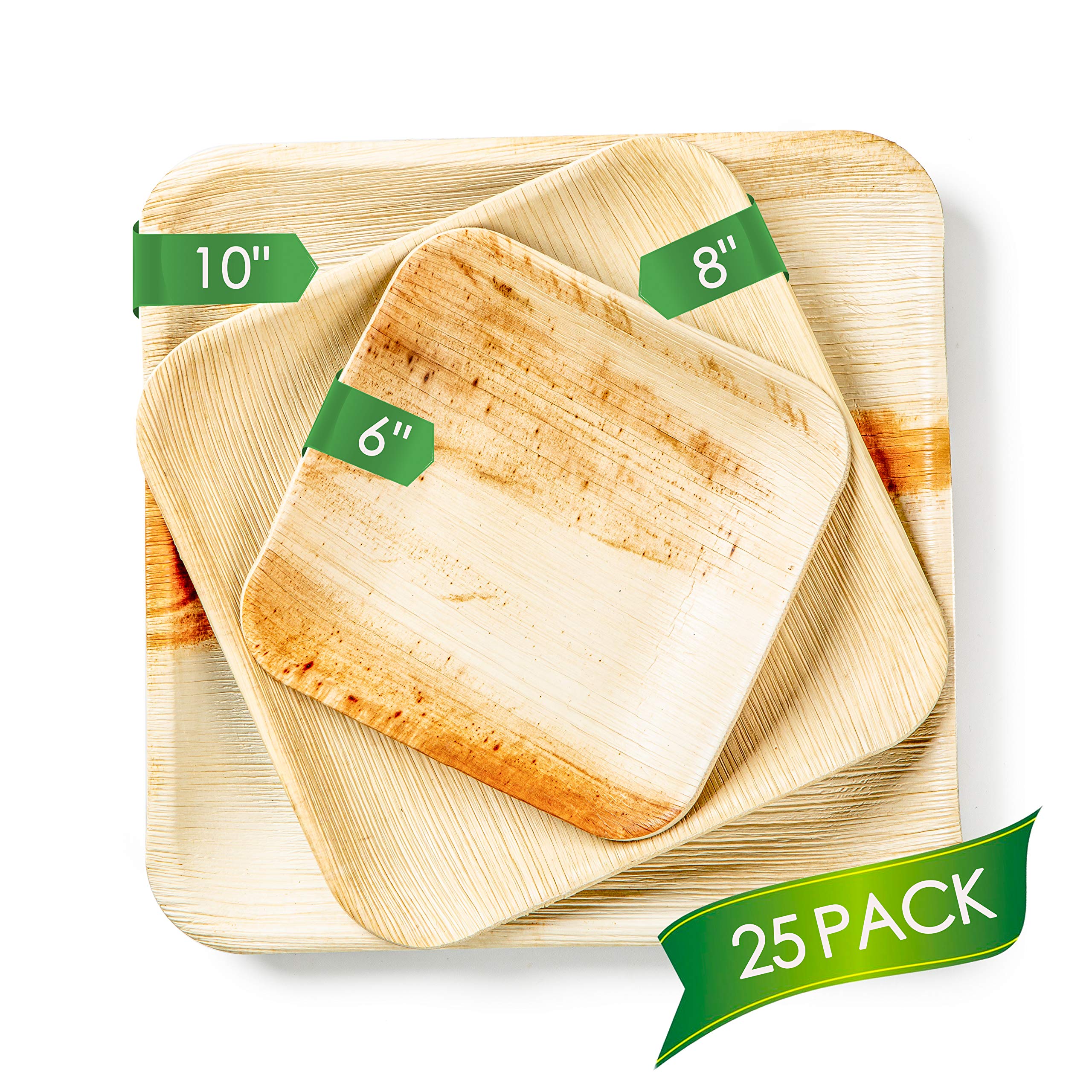 Mentas Premium Palm Leaf Plates 25 Pack - Natural Palm Plates - Eco-Friendly, Biodegradable, Compostable Leaf Plates - Better Than Bamboo, Wood or Banana Leaf Plates – Square Dinner Tableware (10inch)