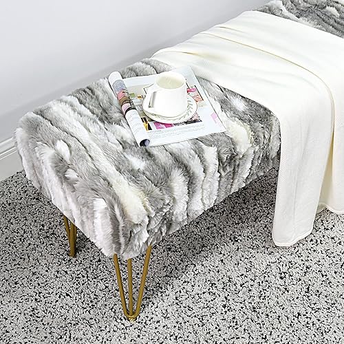 Miniatura 19 de Banco largo rectangular azul otomano suave de piel sintética de 46 x 16 x 22 pulgadas, taburete reposapiés peludo para dormitorio al final de la