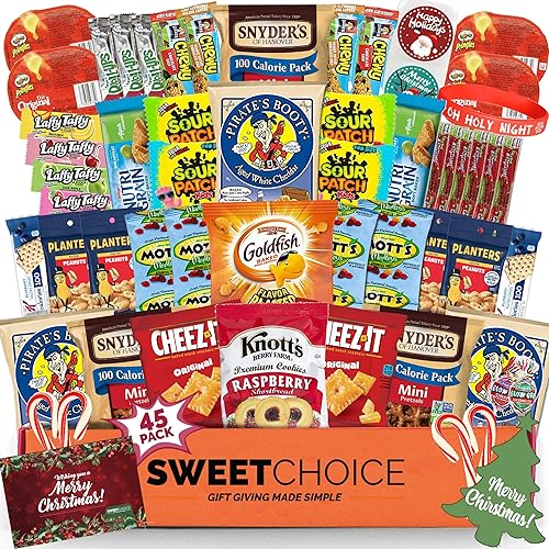 Christmas Snack Box Variety Pack (45 Count) - Holiday Snacks Variety Pack for Adults, Kids & Teens - Merry Christmas Snack Care Package with Chips, Cookies and Treats for Gifting & Family Sharing