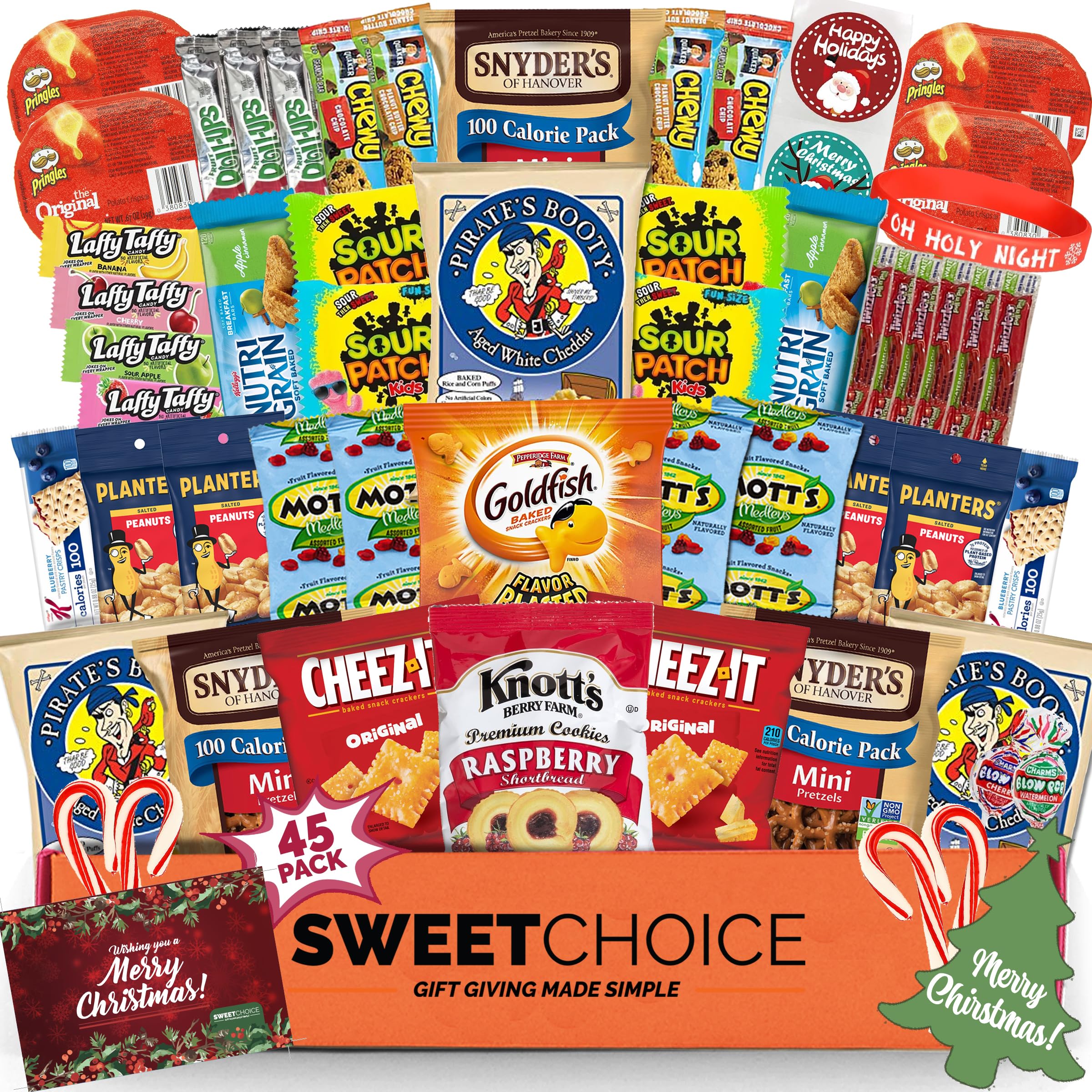 Christmas Snack Box Variety Pack (45 Count) - Holiday Snacks Variety Pack for Adults, Kids & Teens - Merry Christmas Snack Care Package with Chips, Cookies and Treats for Gifting & Family Sharing