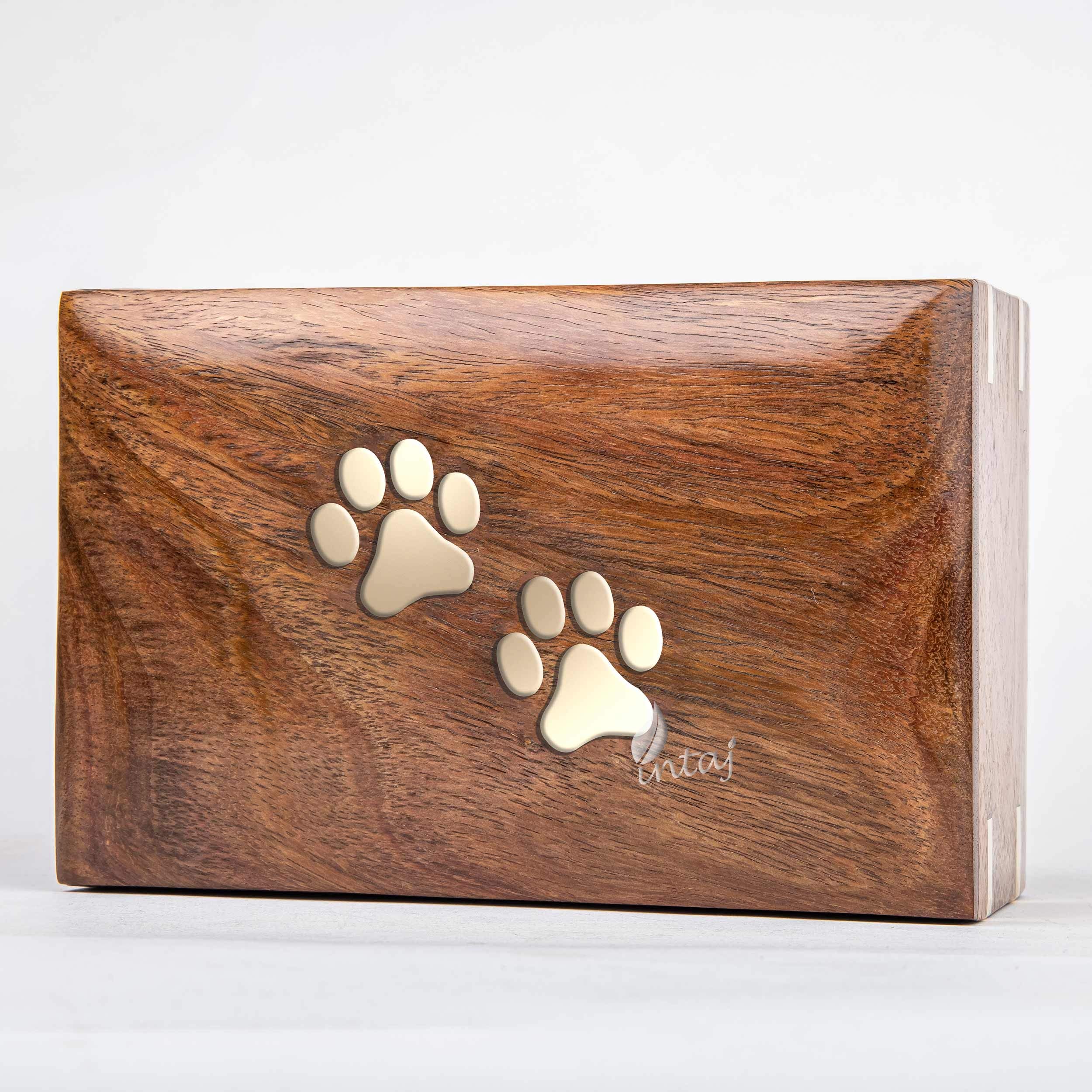 Urna per ceneri per cani, in palissandro, realizzata a mano, con zampe intarsiate, per la cremazione, per gatti, scatola decorativa in legno (due zampe, M, 19 x 13 x 9 cm)