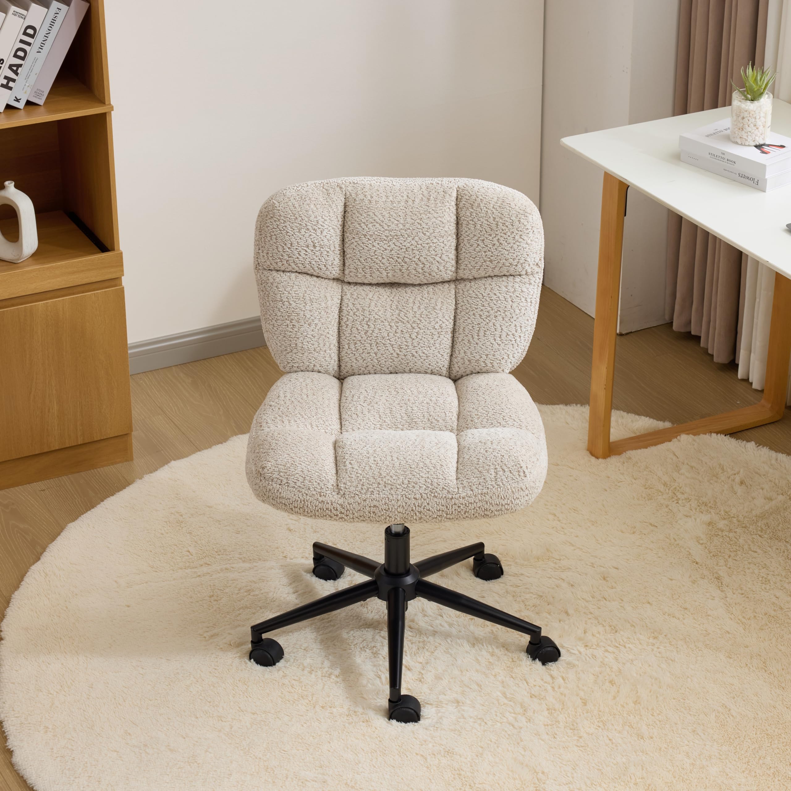 VINGLI Cross Legged Office Chair, Office Chair No Arms, Chenille, Khaki