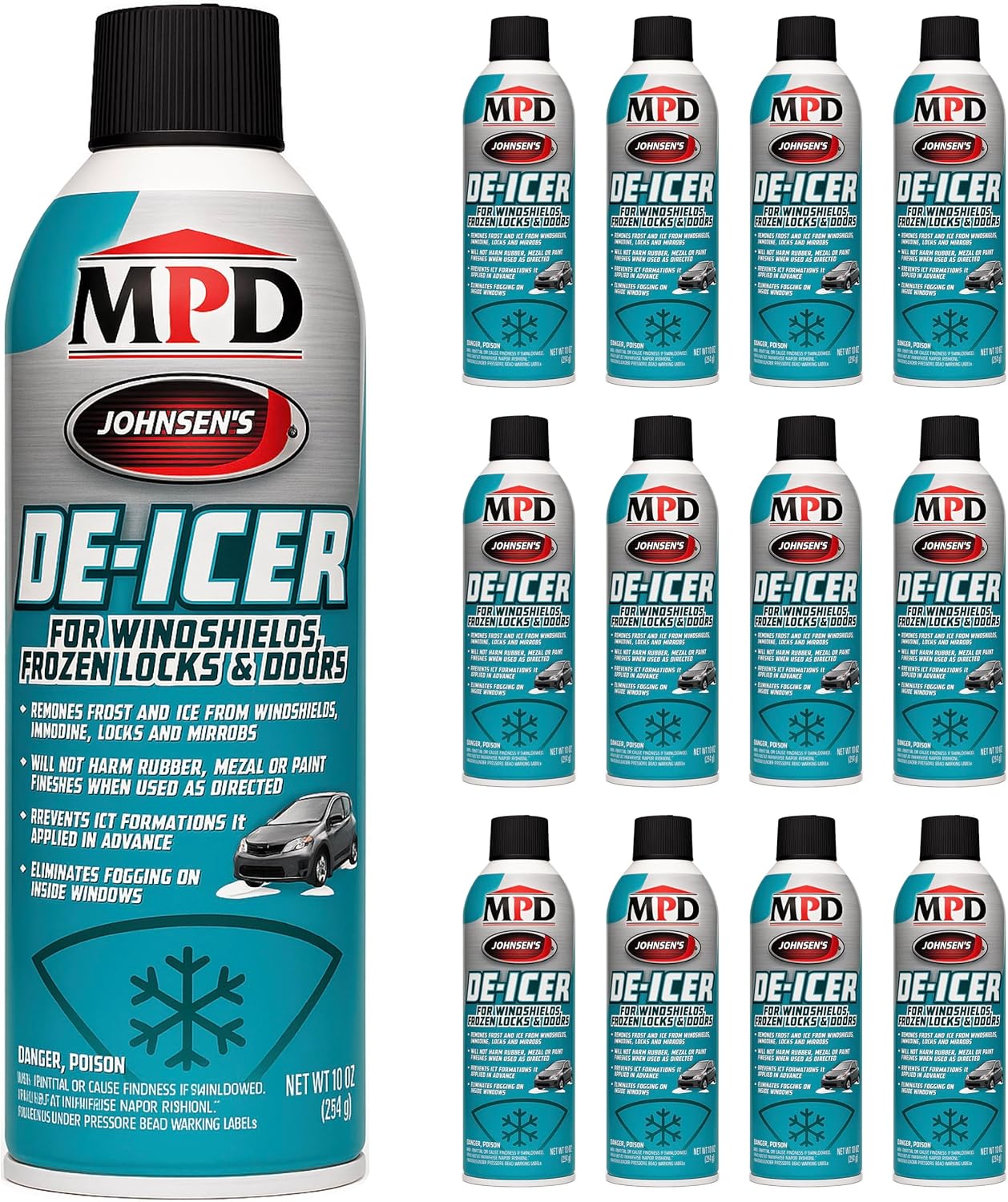 MPD Cobalt Charm Windshield De-Icer Spray – Fast Acting Ice & Frost Remover for Car Windows, Mirrors, Locks & Doors | Prevents Refreezing | Safe for Paint, Metal & Rubber | 10 oz Aerosol Can (6-Pack)