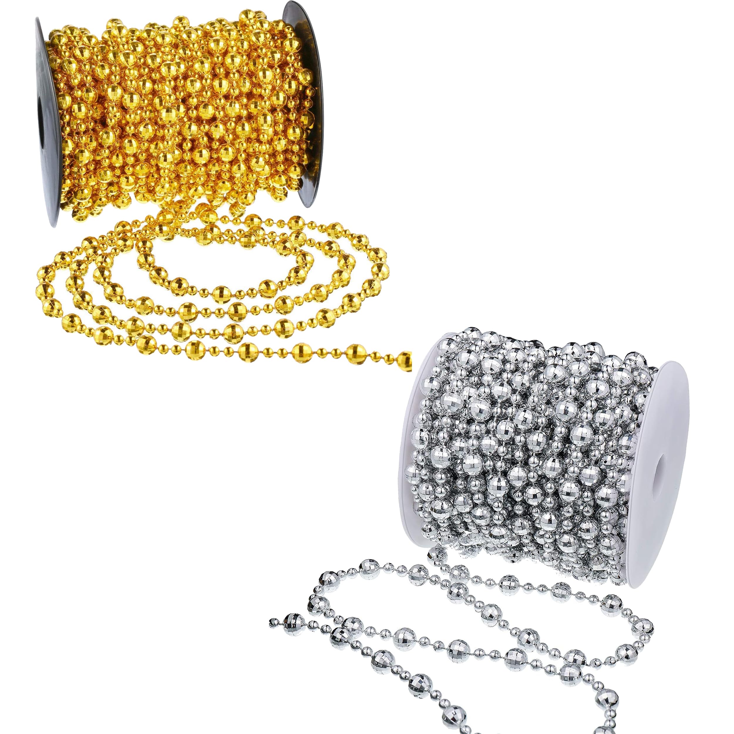 Pack of 10 Beaded Pearl Chain String Christmas Garland Christmas Hanging Ornaments for Xmas Christmas Party Decoration Item (Silver Golden Beaded Chain)