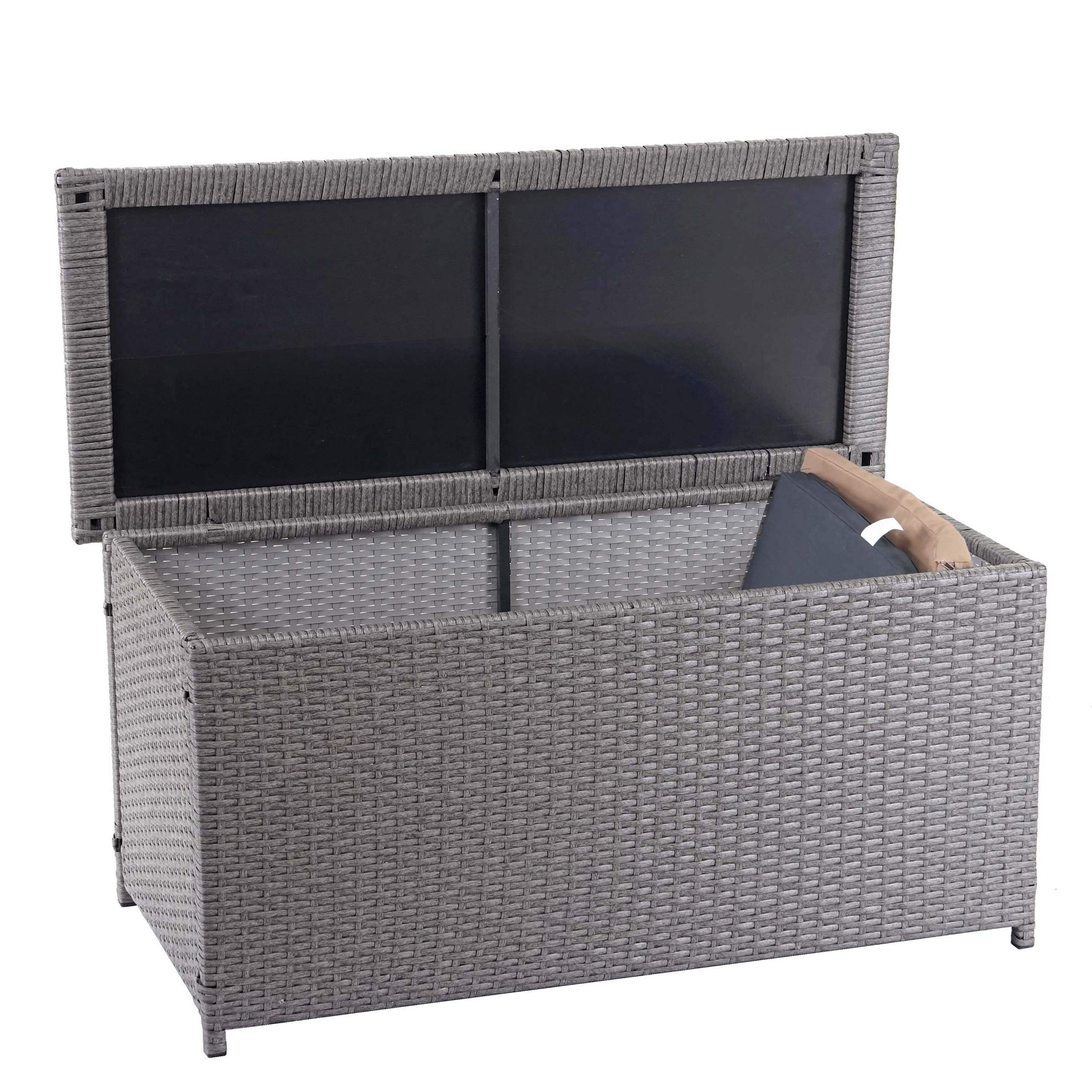 Mendler Poly-Rattan Kissenbox HWC-D88, Gartentruhe Auflagenbox Truhe Basic, 63x135x52cm 320l - grau