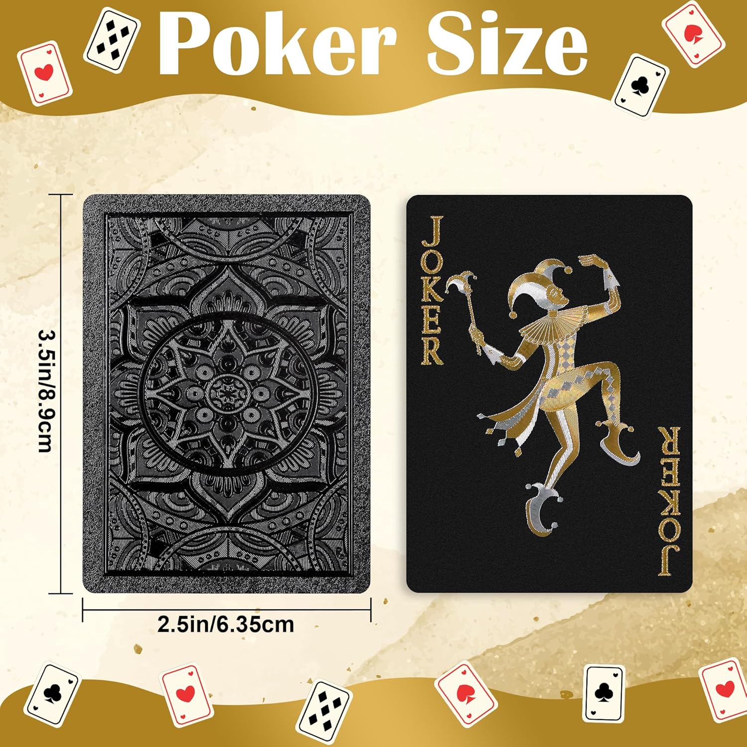 Playing Cards 2 Pack, Plastic Playing Cards Waterproof, Deck of Cards 2 Pack, Cool Black Palying Cards for Adults, Premium Standard Poker Card Set for Beach Pool Table Party Card Games (Black)