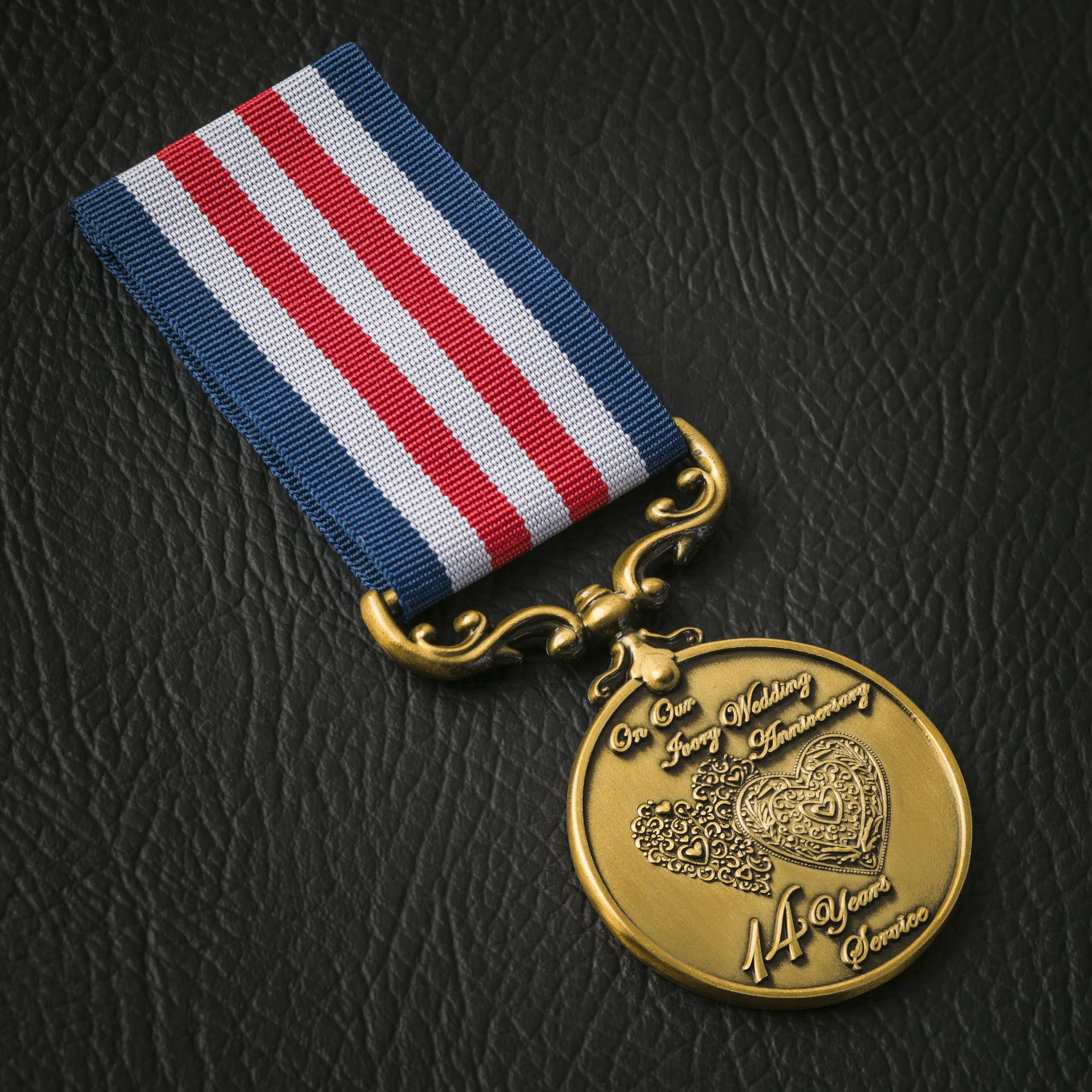The Commemorative Coin Company Gold Our 14Th Ivory Wedding Anniversary Long Service/Bravery Medal. Gift For Partner/Husband/Wife 14 Years Of Marriage