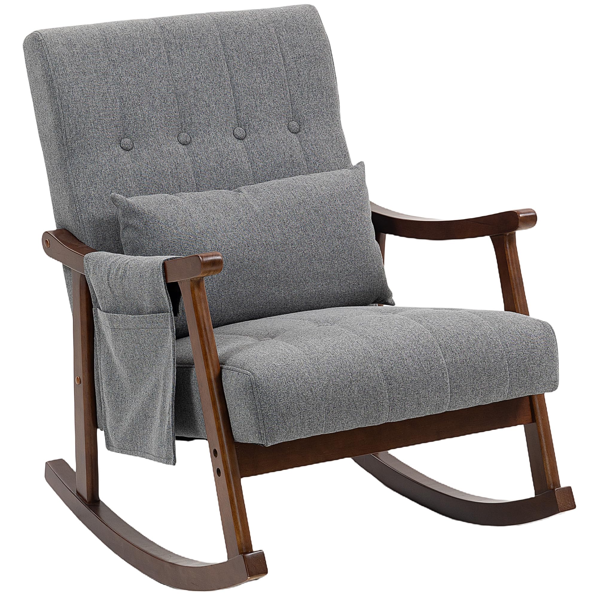 HOMCOM Rocking Chair Accent Arnchair with Lumbar Pillow Grey