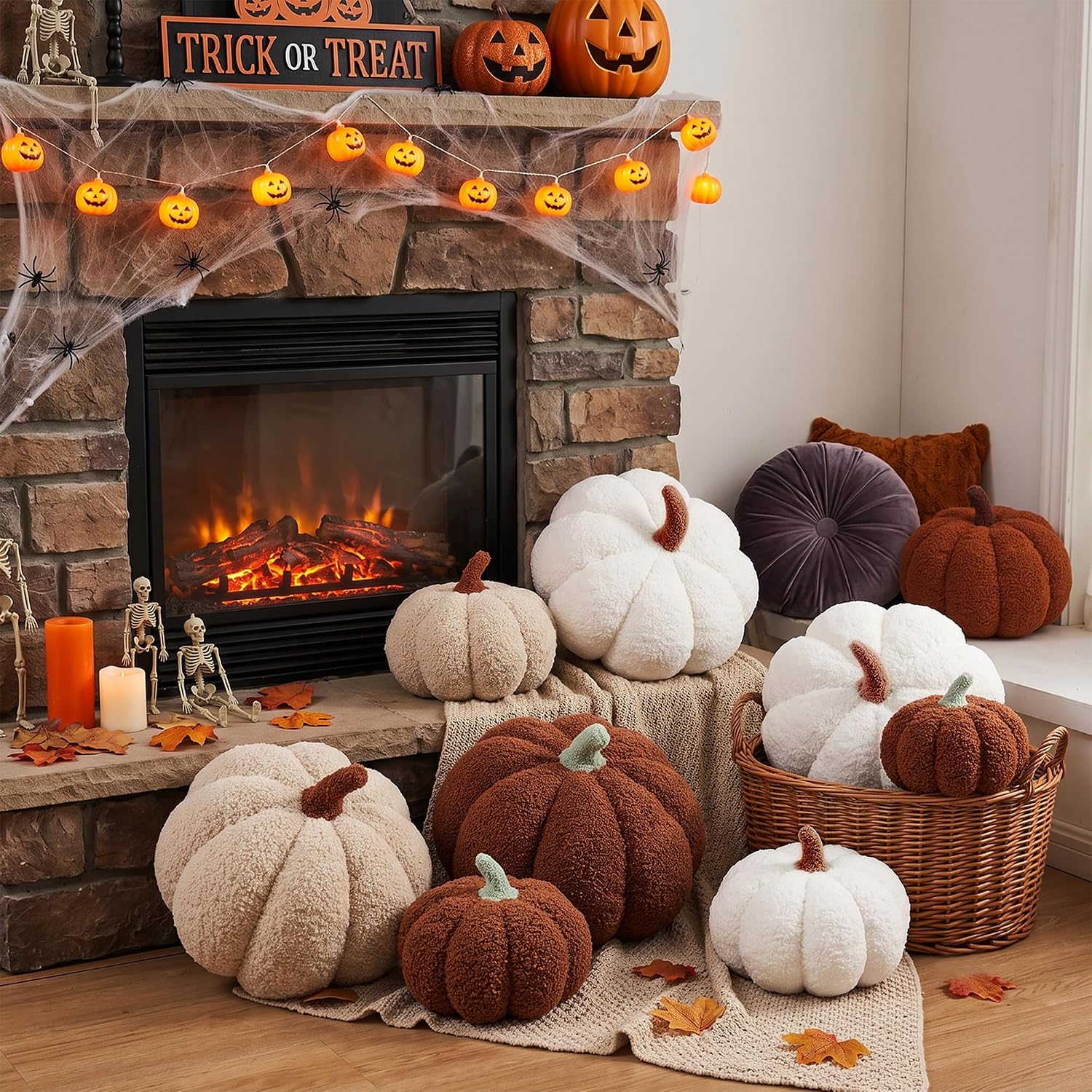 XIAIJIA 2Pcs Pumpkin Pillow, Halloween Fall Throw Pillows,Off White