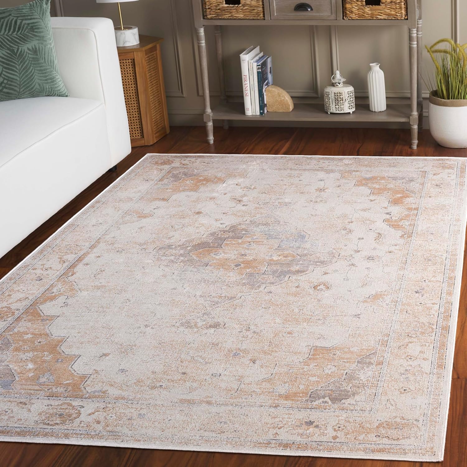SAFAVIEH Atlas Collection Accent Rug - 2'7" x 4', Ivory & Beige, Vintage Oriental Distressed Viscose Design, Ideal for High Traffic Areas in Entryway, Living Room, Bedroom (ATL986A)