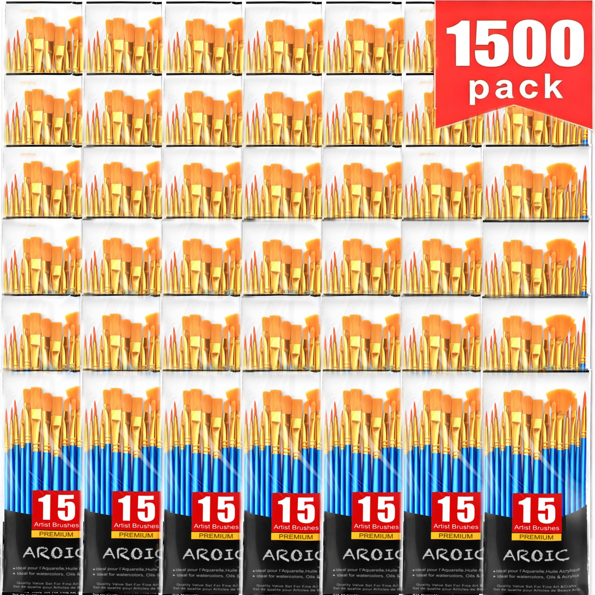 AROIC Juego de pinceles de pintura acrílica, 100 paquetes/1500 pinceles de nailon para pintar el pelo