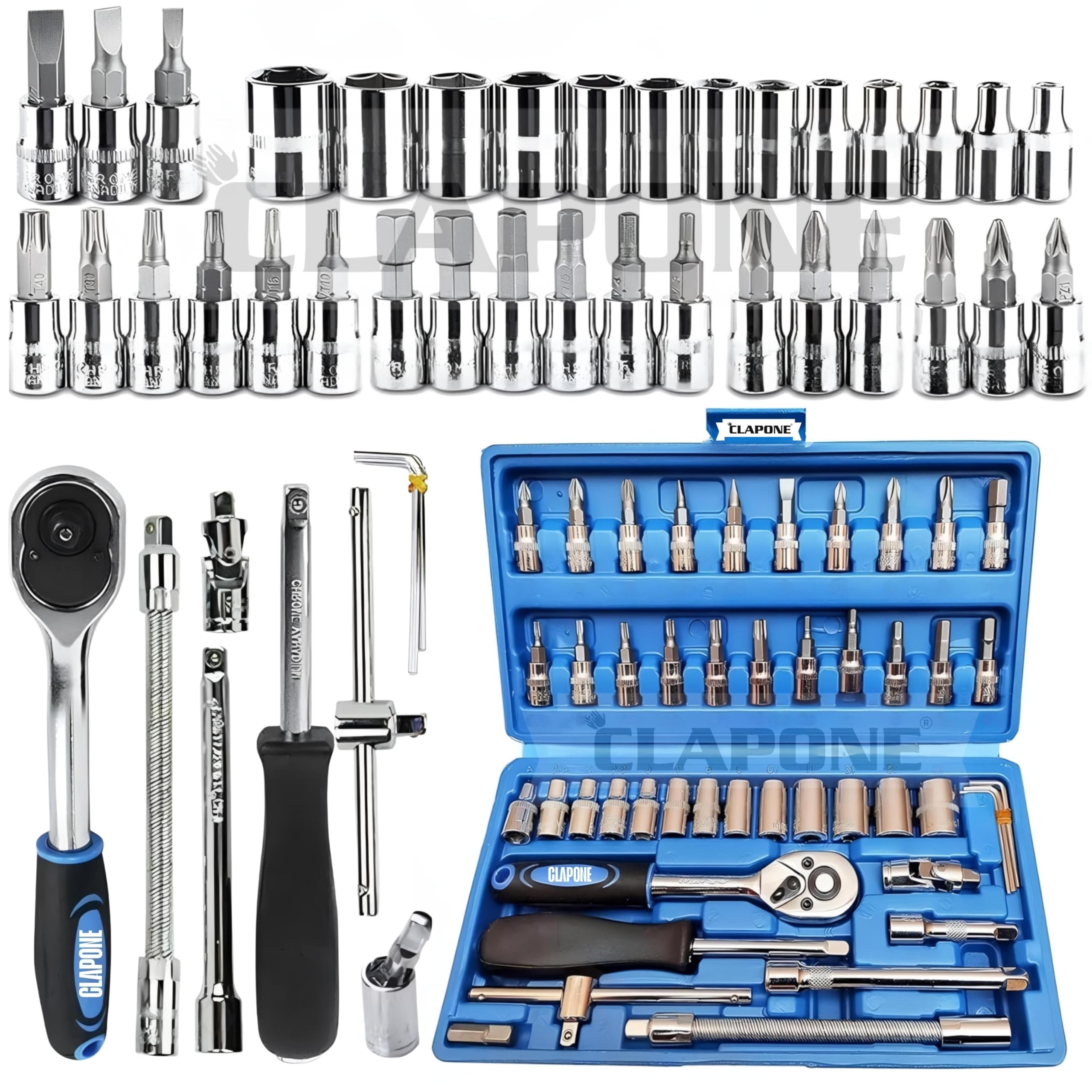 CLAPONE Tool Kit 46 in 1 1/4 inch Drive Socket Ratchet Wrench Set Socket Wrench/Screwdriver set/Bike Tool/Goti Set/Socket Screwdriver Set/Socket Wrenches/Auto Repairs/Car/Motorcycle/Bike Repair-image-17
