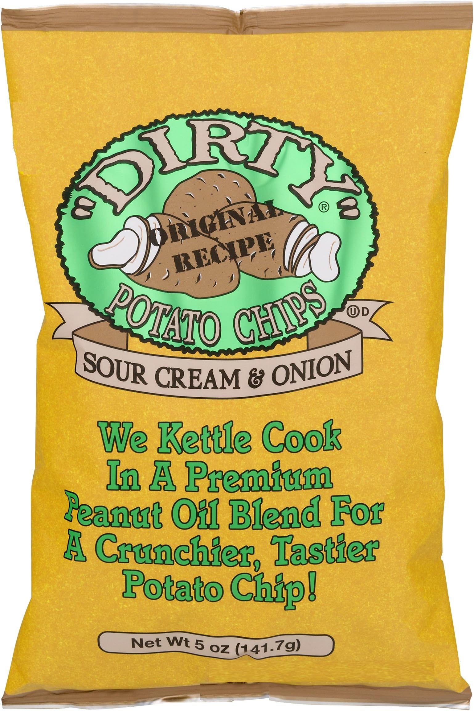 Dirty Kettle Potato Chips, Sour Cream & Onion, 5 oz. Bag, 12 Count – Gluten Free, Skins On, Crunchy Chips, Great for Lunches or Snacking on the Go