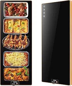 Electric Warming Tray(Extra Long 40”x12”),Food Warmer with Thermostat and Full Surface Heating,Food Warming Mat with 2 Temperature Modes for Parties Buffet,Gatherings,Gold Edge Warming Mat for Food