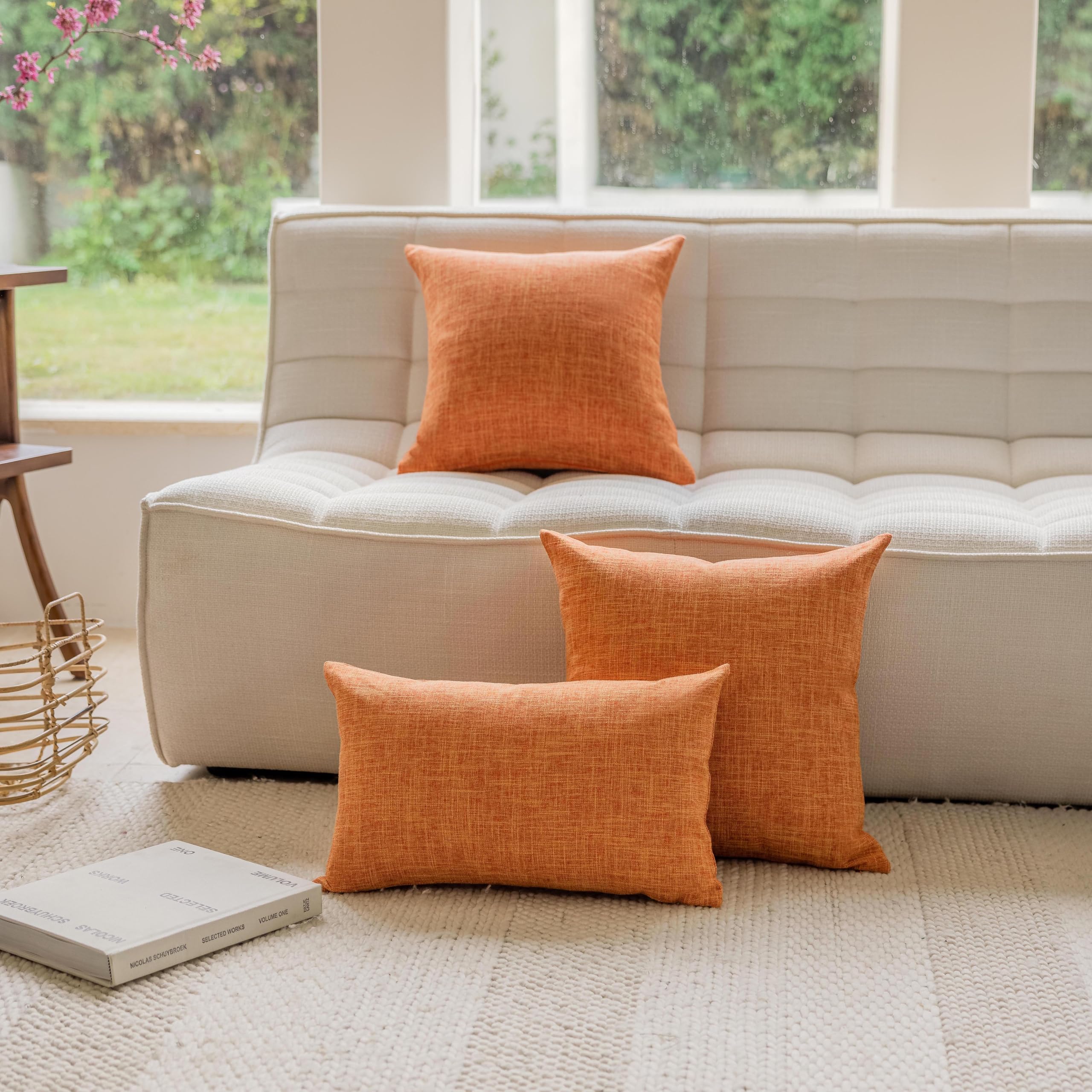 Home Brilliant Cushion Cover 65cm x 65cm Decorative Linen Orange Cushion Covers for Sofa Bed Plain Design Cushion Covers 2 Pcs - Image 3