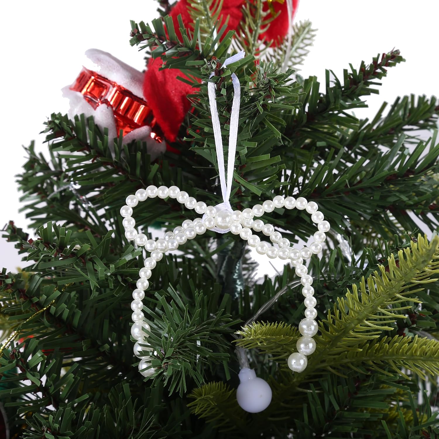 20 PCS Pearl Bows White Christmas Ornaments Decorations Xmas Decor for Christmas Tree Wreath Fireplace Garland Party (White)