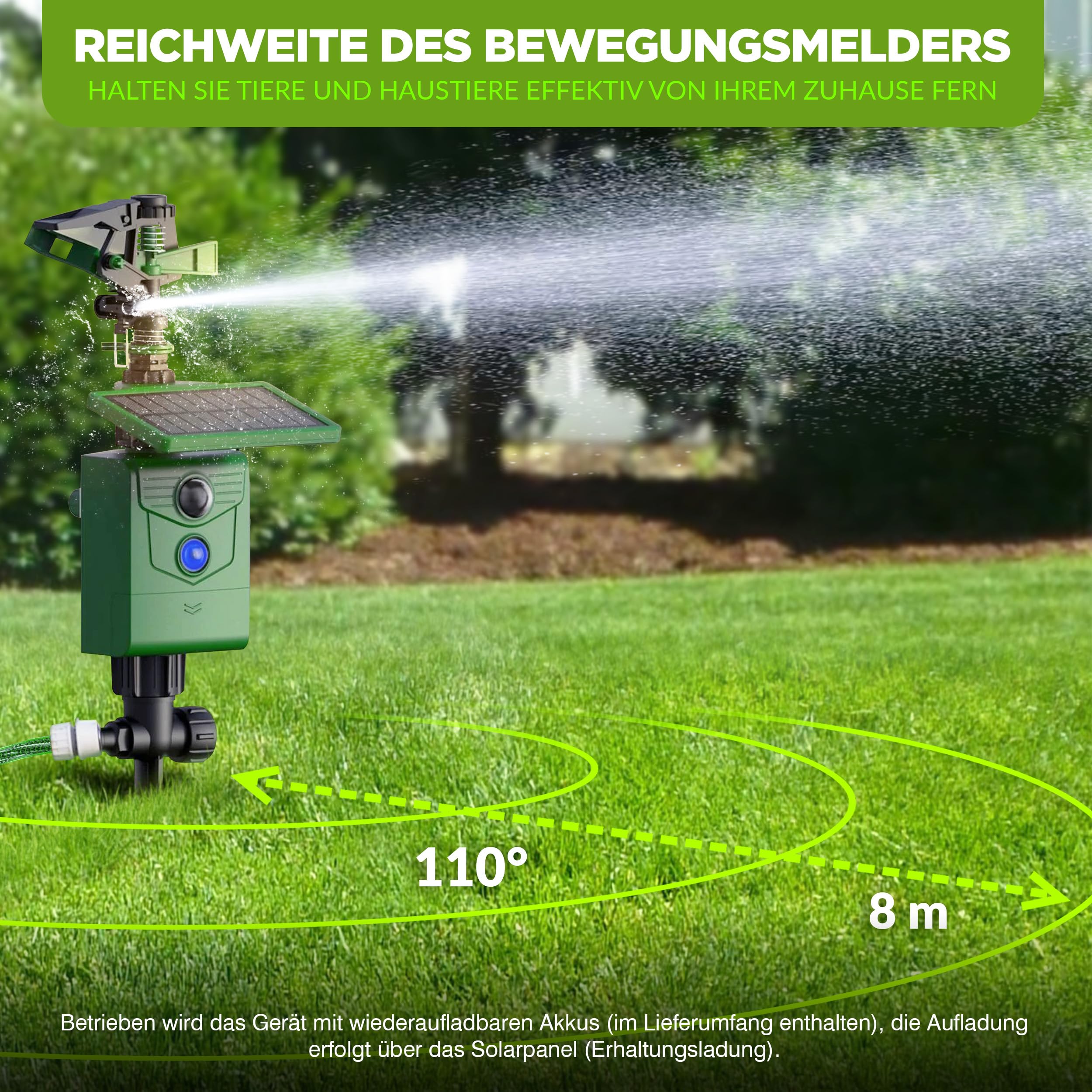 ISOTRONIC® Wasserstrahl Plus Licht Tiervertreiber Solar | Solarbetriebene Hunde-Katzen-Abwehr | Vogel-Reiher-Schreck für Garten | Bewegungsmelder I Reichweite einstellbar I Wildtierabwehr (2)