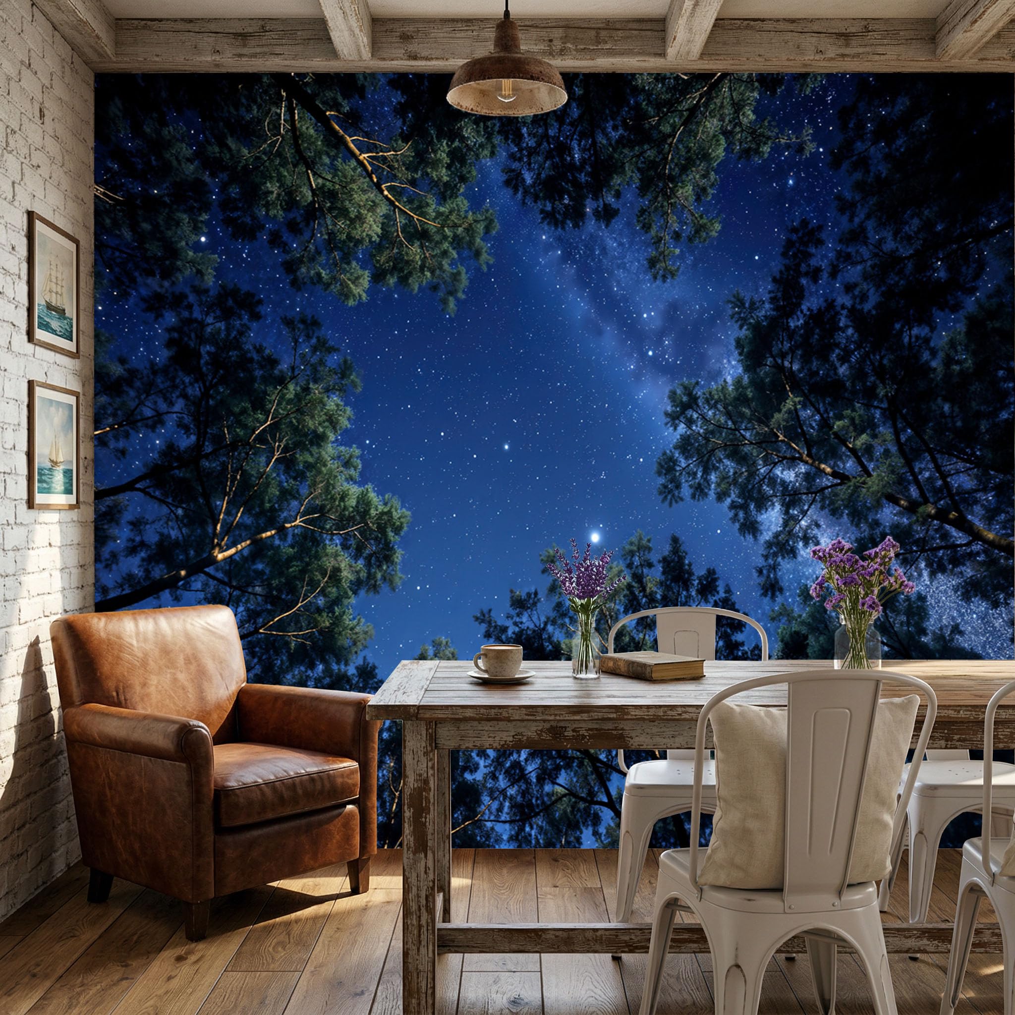 Papier peint ciel étoilé panoramique 350x256cm haut de gamme bleu profond