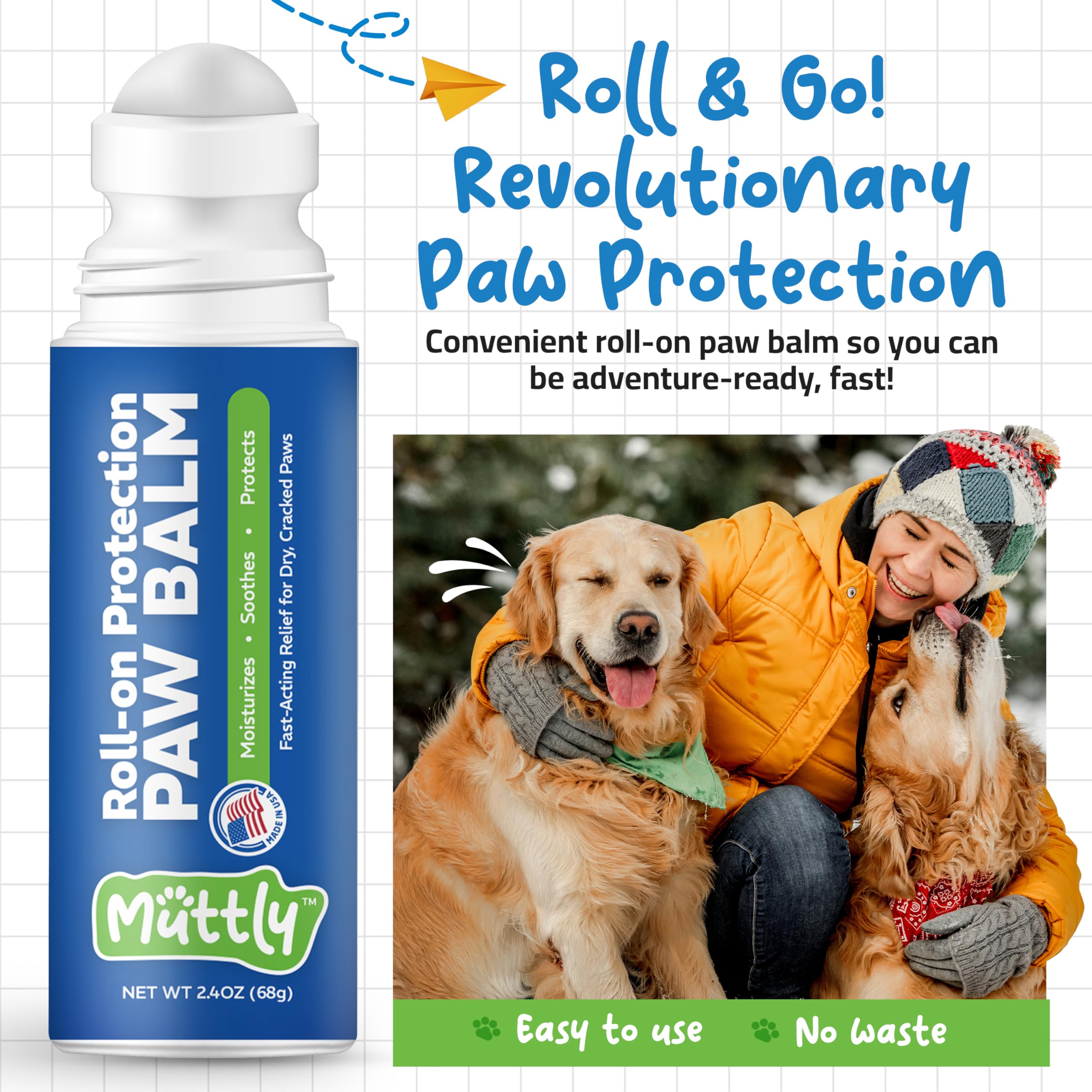 Roll-On Dog Paw Balm - Moisturizer & Soothing Protection from Snow & Hot Pavements - Snout Soother for Dogs - Easy & Fast to Apply, Natural, Non-Toxic, Food-Grade, Lick-Safe Wax - image 4