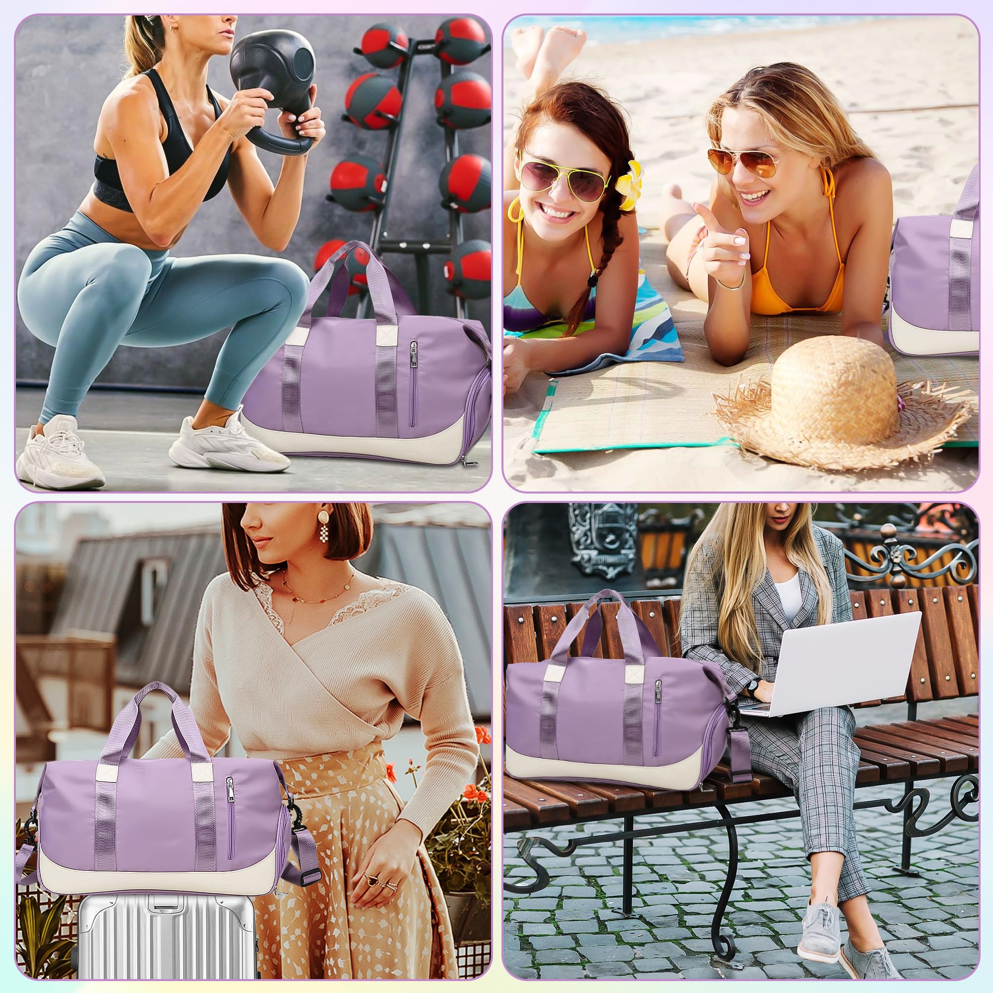 Borsone Palestra 40L Borsa da Viaggio Pieghevole Donna con Scomparto per Scarpe e Bagnato Impermeabili, Grande Borsa Sportiva Weekend Impermeabile Tote Travel Bag Per Piscina Sport Gym, Viola