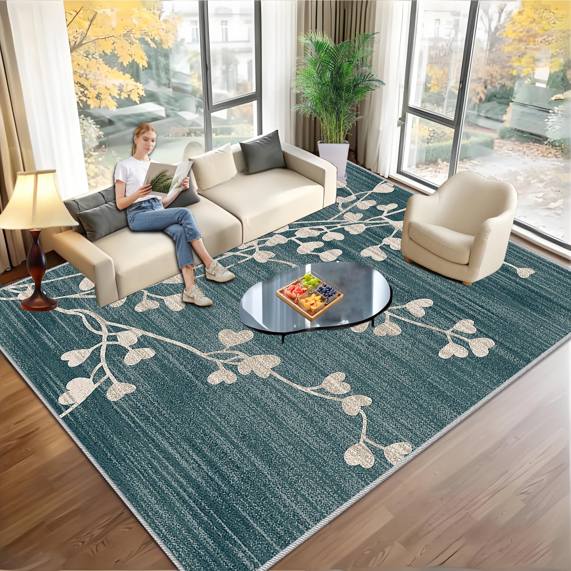 Tapis de salon poils courts anti-glisse 110x130 cm pour entrée et bureau