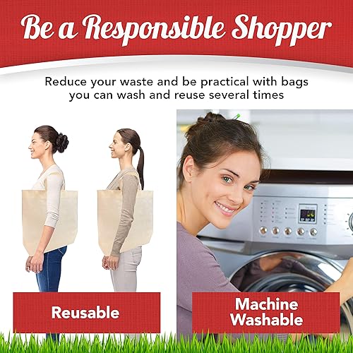 Miniatura 6 de Simply Cool Paquete de 50 bolsas de compras reutilizables ecológicas de 19.6 x 16.1 x 7 pulgadas, 2.26 ozm, duraderas, reciclables, lavables,