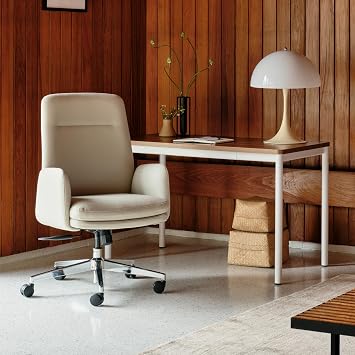 Branch Softside Mid Century Modern Office Chair, Fabric - Removable Arms & High Back Design with Luxury Cloud-Like Comfort - Adjustable Height - Integrated Lumbar Support - Bone