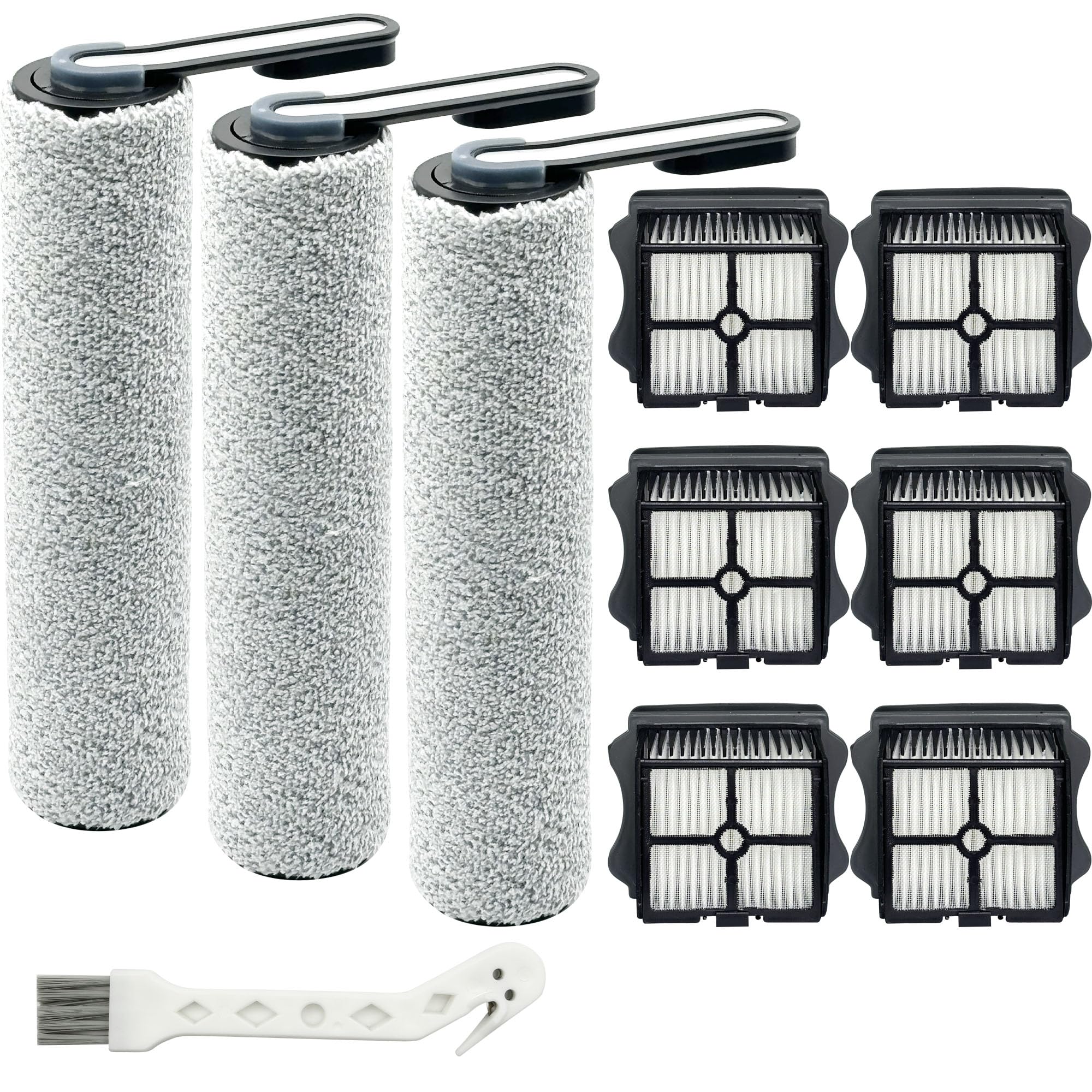 Reemplazo de rodillos de cepillo y filtros compatibles con Tineco S5 Series S5 S5 Pro S5 Pro 2 S5 Blue Aspiradora en seco y húmedo inalámbrica 3 cepillos de rodillo 6 filtros de aspiradora 1 herramienta de limpieza