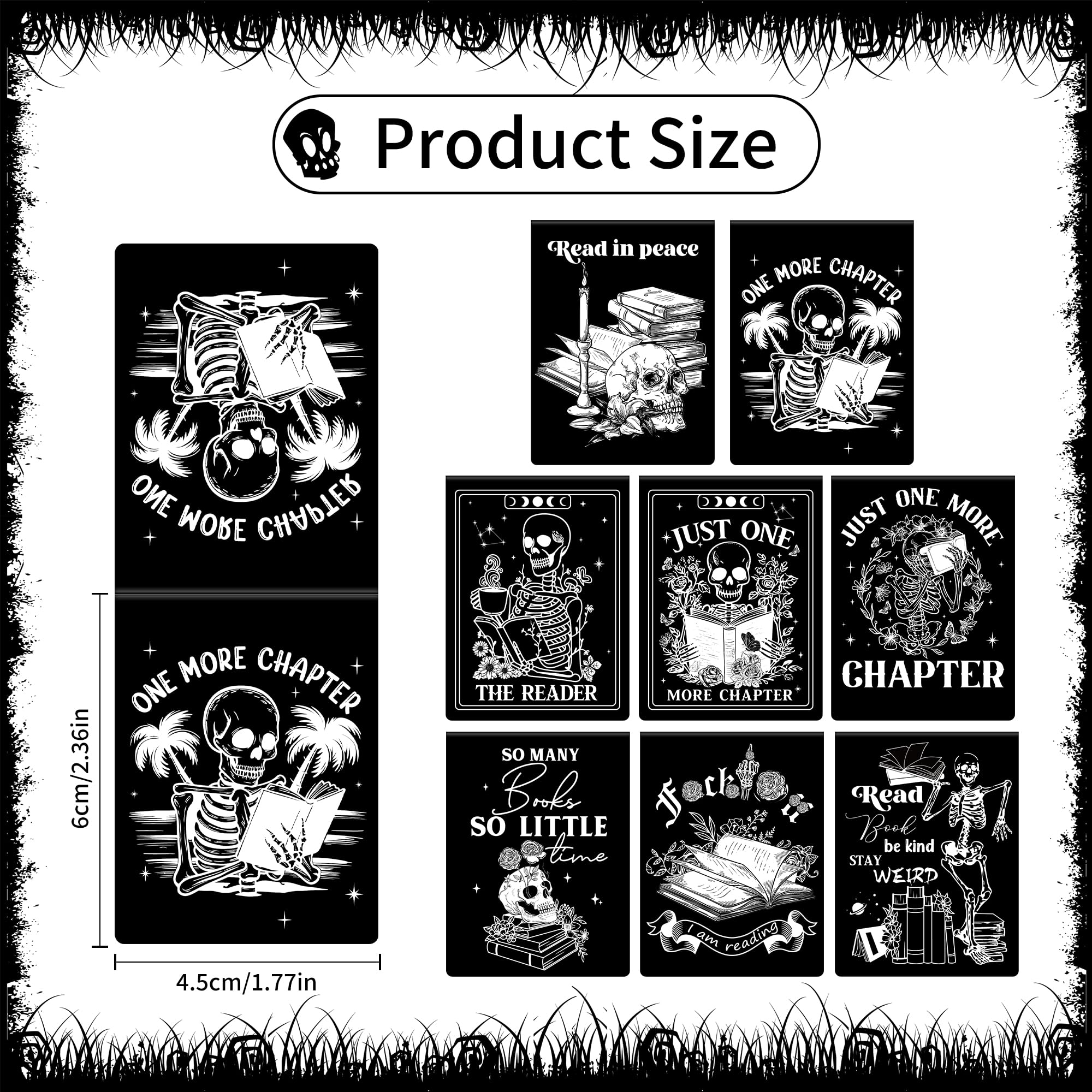 Gothic Skeleton Magnetic Bookmarks: 8 Pcs Horror Skull Magnet Book Page Markers Black Romance Bookmark Clips for Reading Gifts for Women Men Book Lovers Office School Supplies - Image 2