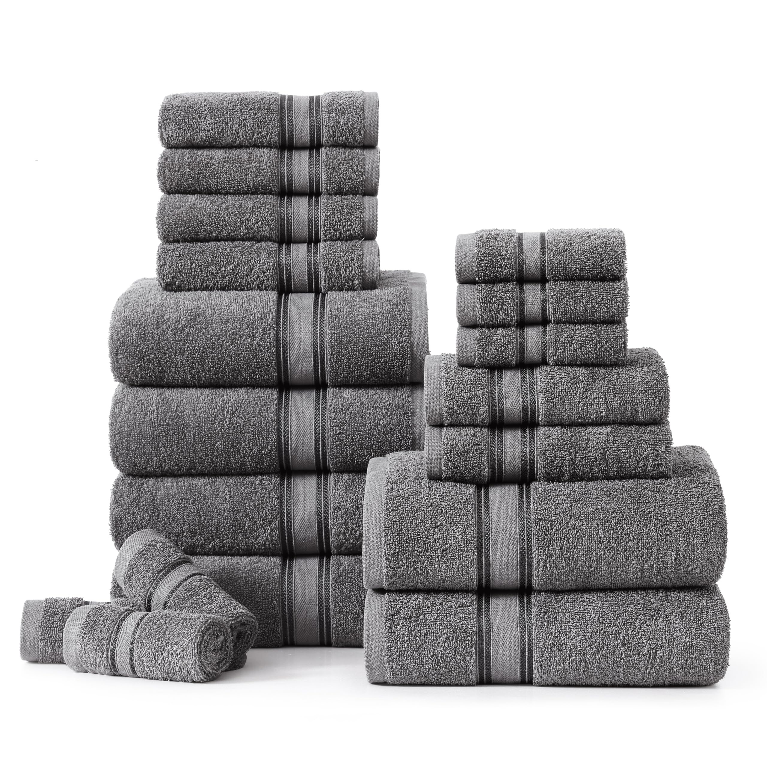 LANE LINEN Luxury Bath Towels Set - 100% Cotton Bathroom Towels, Quick Dry Shower Towels, Extra Aborbent Bath Towel, Super Soft, 6 Bath Towels, 6 Hand Towels, 6 Wash Cloths (18 Pack) - Cool Grey