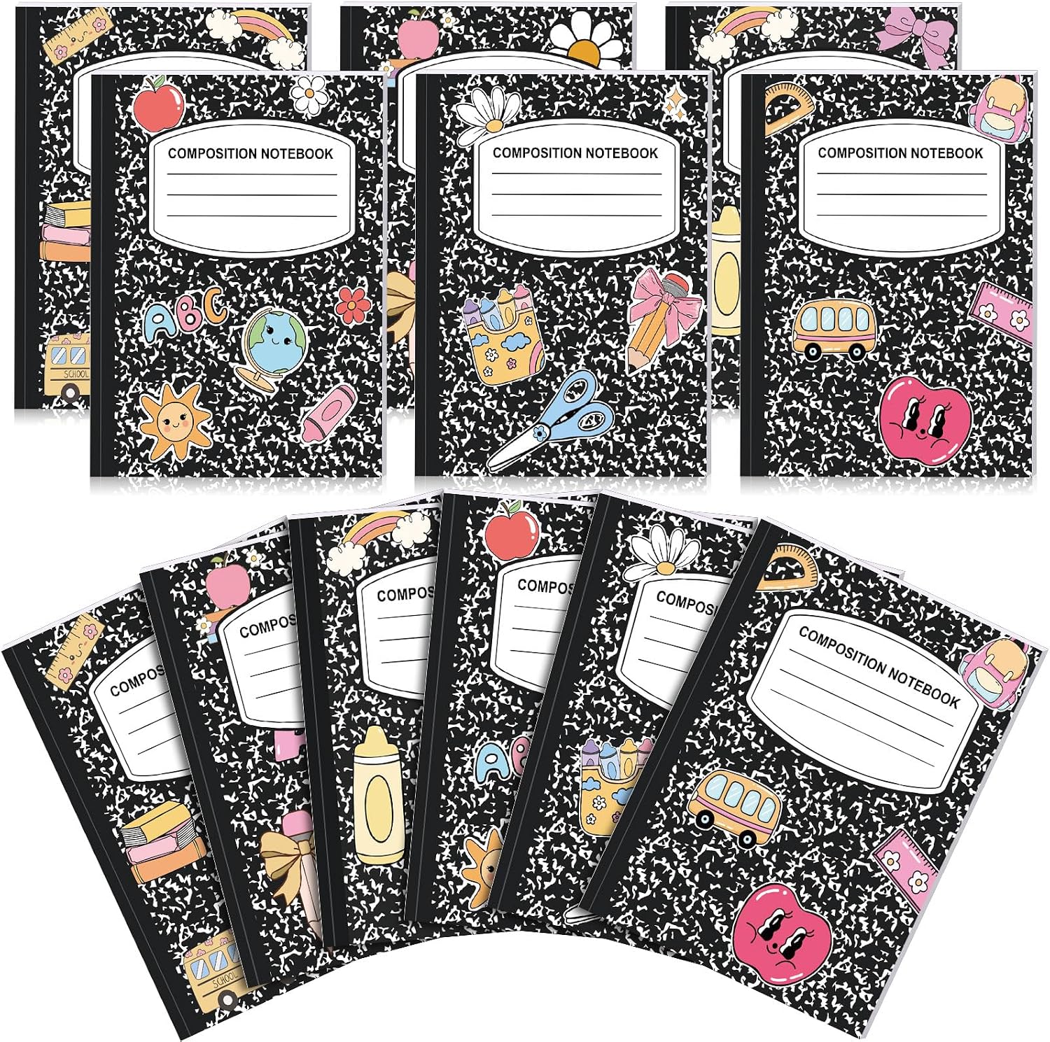 Eaasty Composition Notebook Wide Ruled Paper Assorted Marble Aesthetic Composition Notebook 100 Page 7.5" x 9.75" Journal Gift for Back to School First Day of School Students Teacher(6 Pcs,Classic)