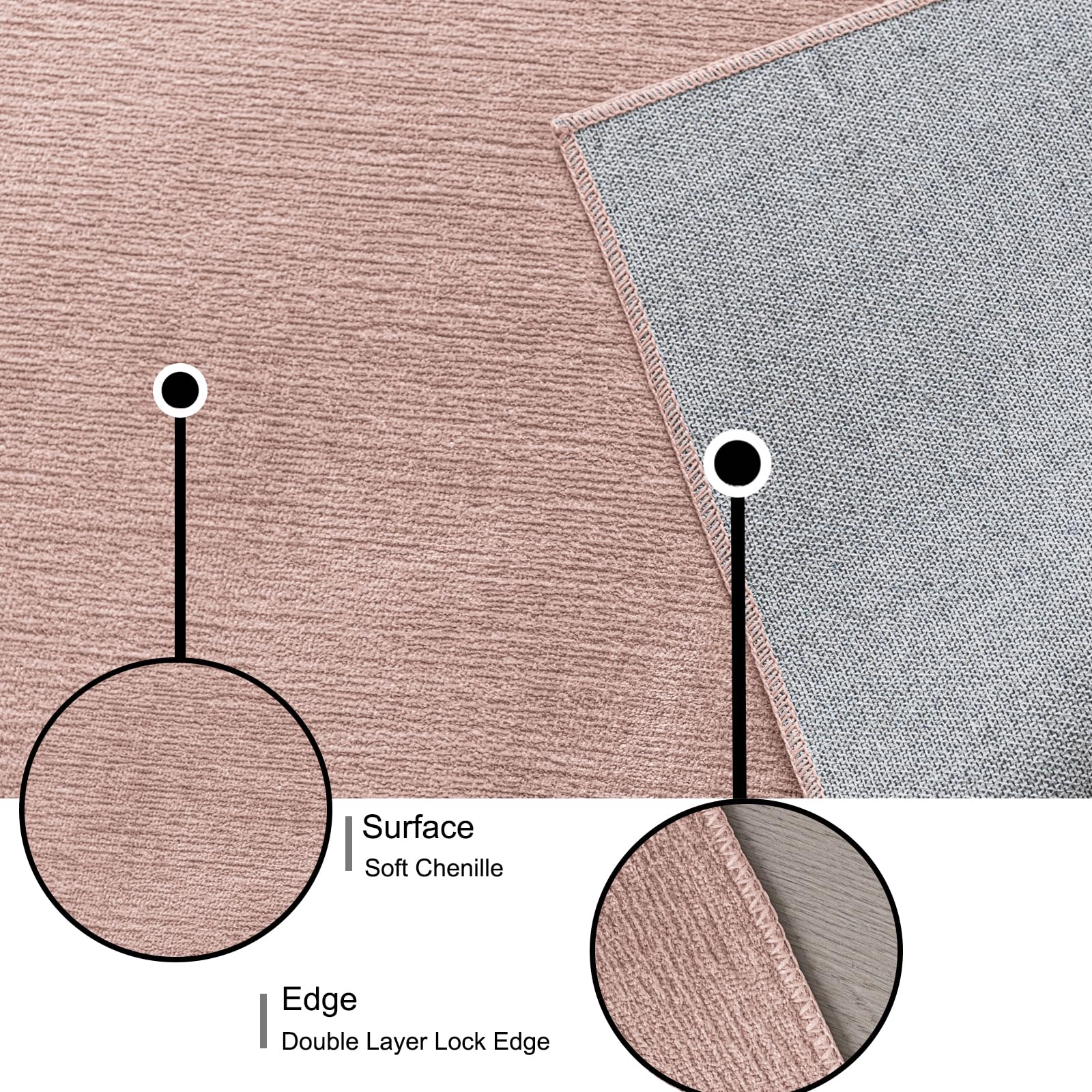 Evitany Low Pile Rug,Pink Rugs for Bedroom,Chenille Bedside Short Pile Rug,Washable Rugs Living Room,Soft Non Slip Carpet for Lounge Kids Room,Office,Kitchen,Dining (Pink,60x90 cm) - Image 2