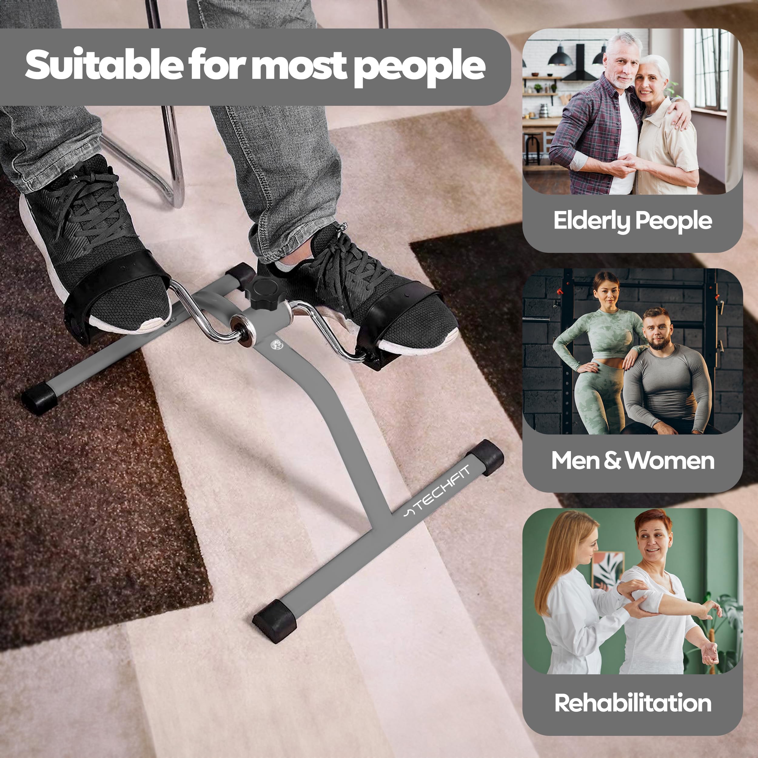 TechFit Pedale Allenatore, Mini Cyclette per Uso Domestico e in Ufficio, Macchina Facile da Allenamento per Braccia e Gambe, Adatta per Il Recupero Leggero