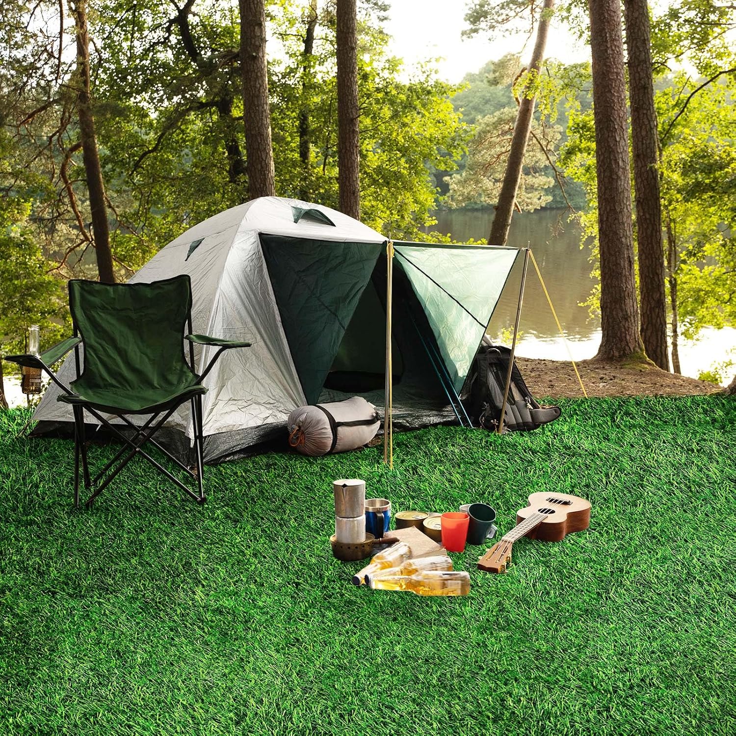 2 Pcs 5 x 3 ft Fake Grass Decor Indoor Outdoor Dog Mat Grass Carpet Green Realistic Camping Rug Tent Turf Carpet for Fairy Garden Accessories Yard Dollhouse Landscape - Image 2