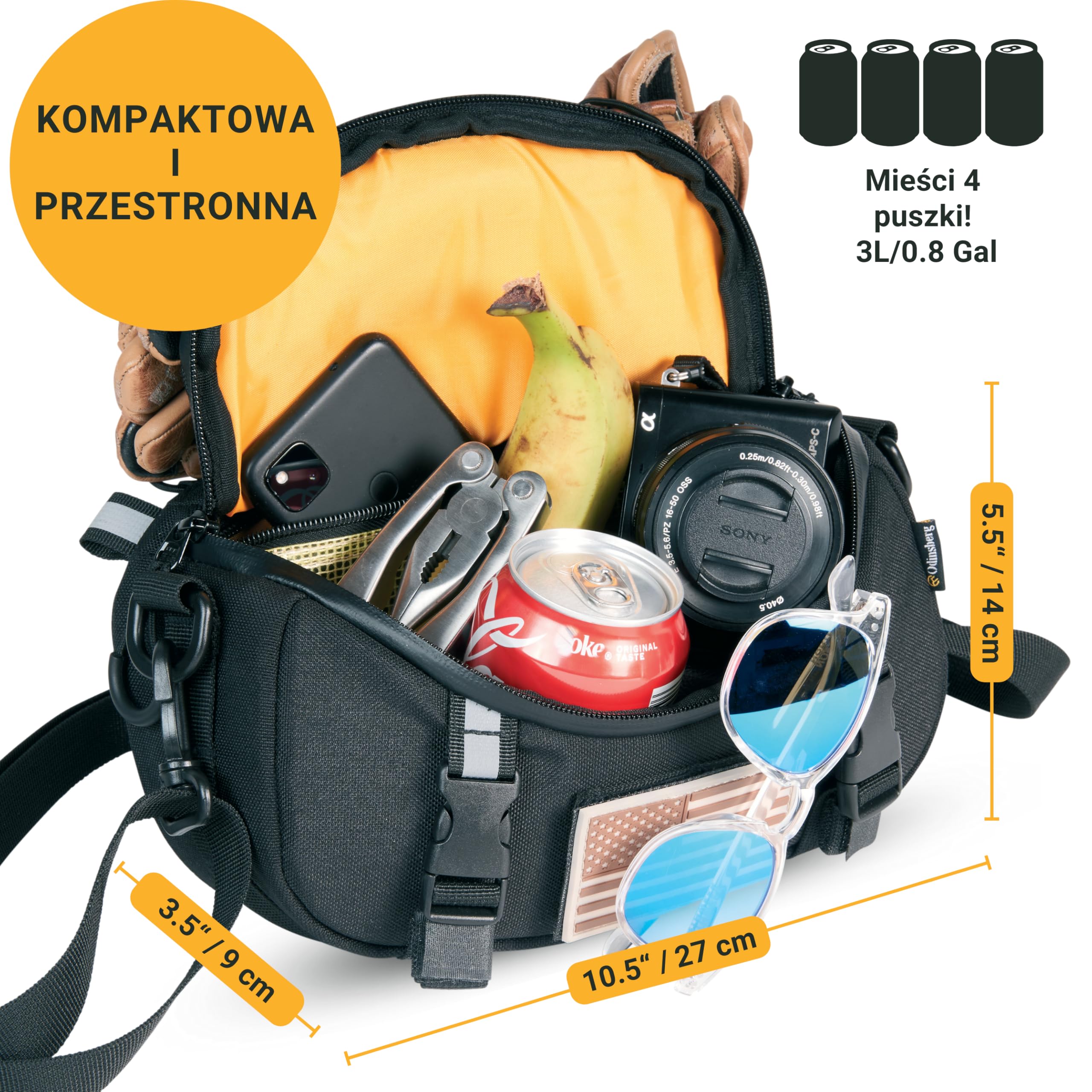 Odinsberg Wielofunkcyjna torba na kierownicę roweru i motocykła, wodoodporną 3 l, kompatybilna z większością kierownic, czarna
