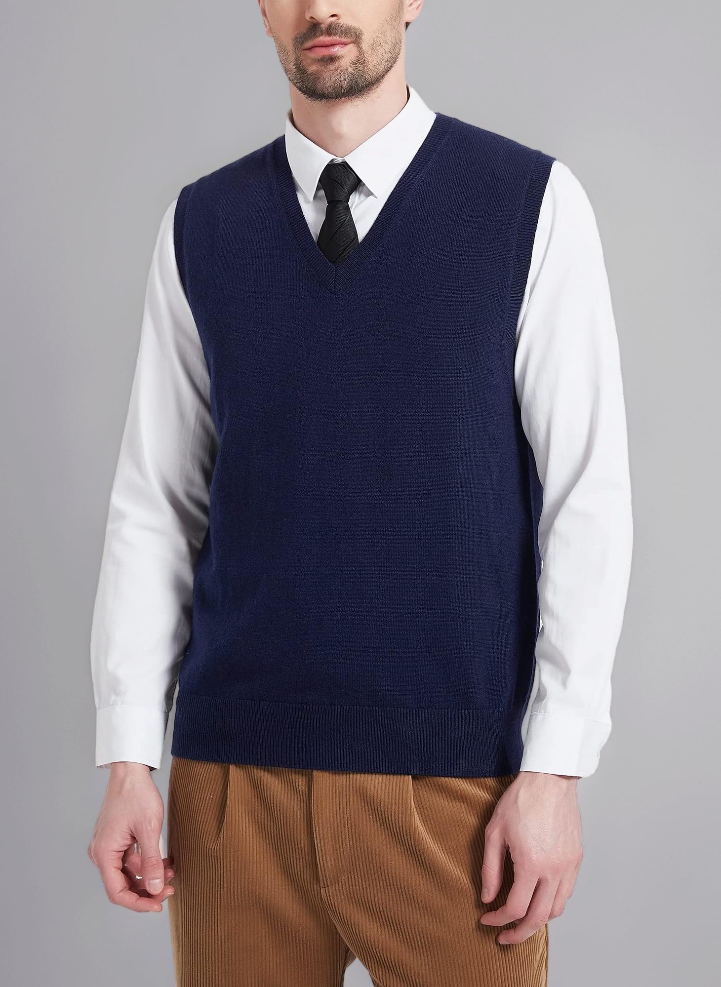 Kallspin Men’s Wool Blend Sweater Vest Sleeveless Jumper V Neck Pullover