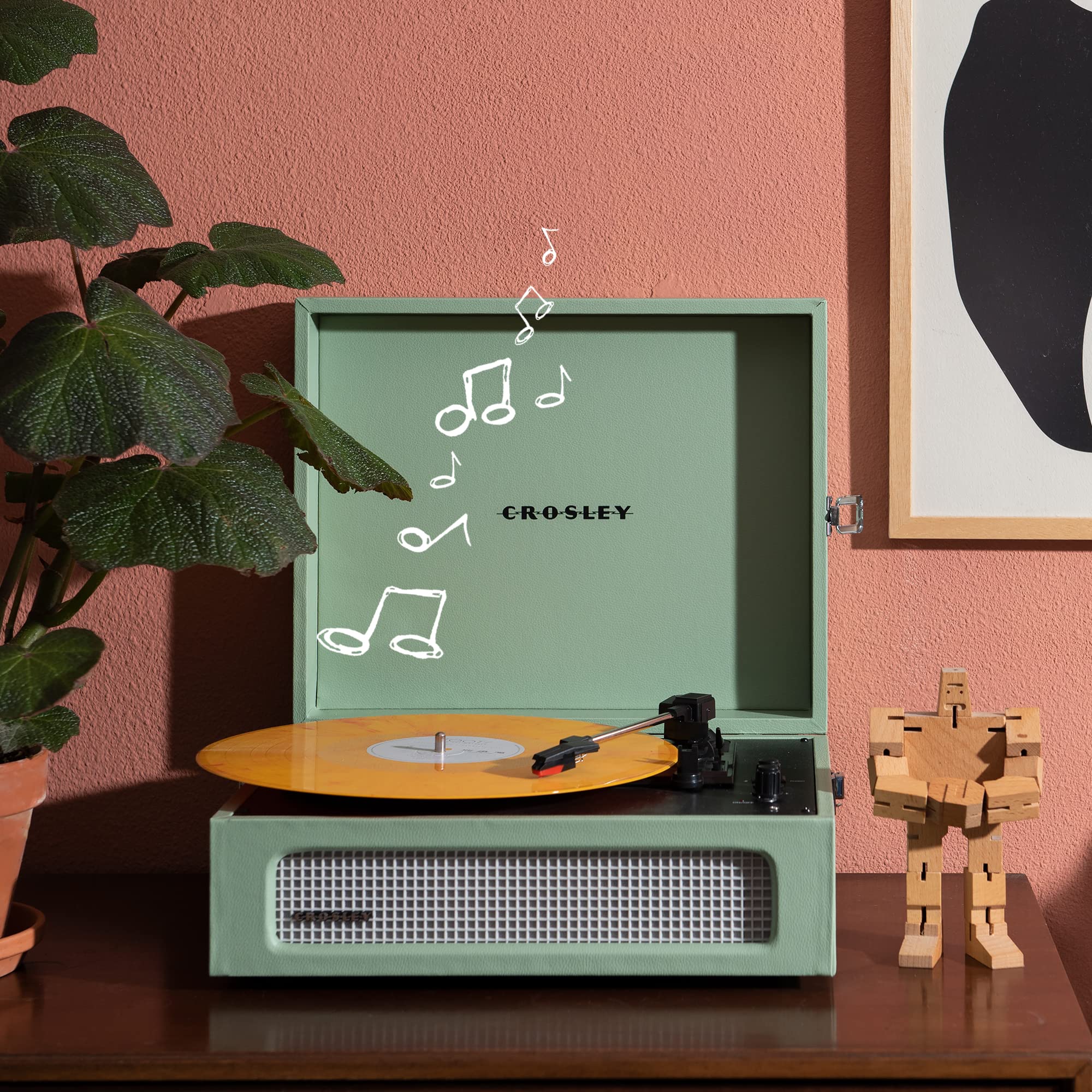 Crosley Voyager Giradischi con 2 altoparlanti, Bluetooth In & Out e AUX - Giradischi Vintage a 3 velocità - Per vinili da 7", 10" e 12" - Portatile con custodia integrata - Sage