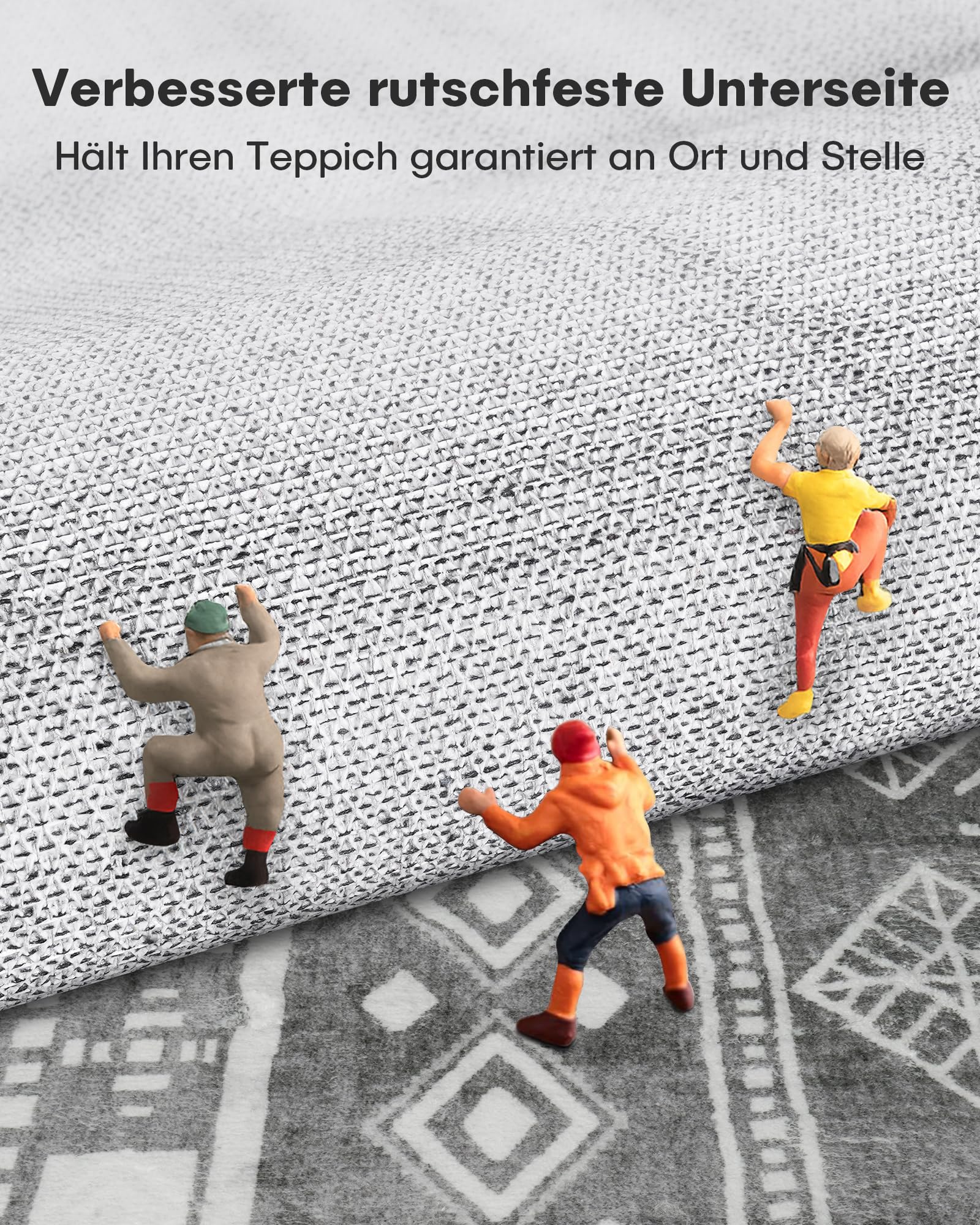 XSIVOD Kurzflor Teppich 200x280 cm Grau, Boho Waschbarer Teppich