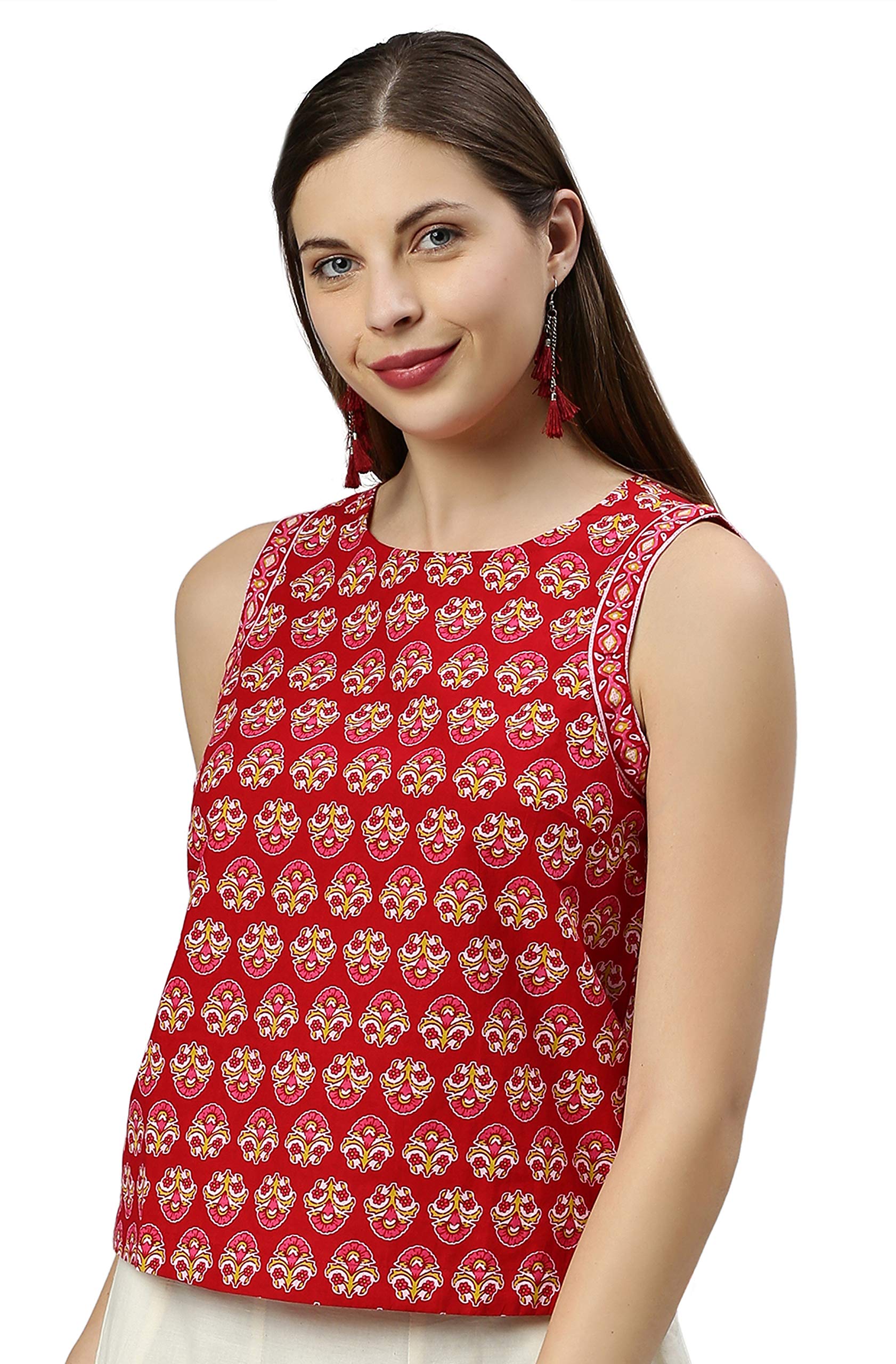 JanasyaIndian Women's Red Cotton Top