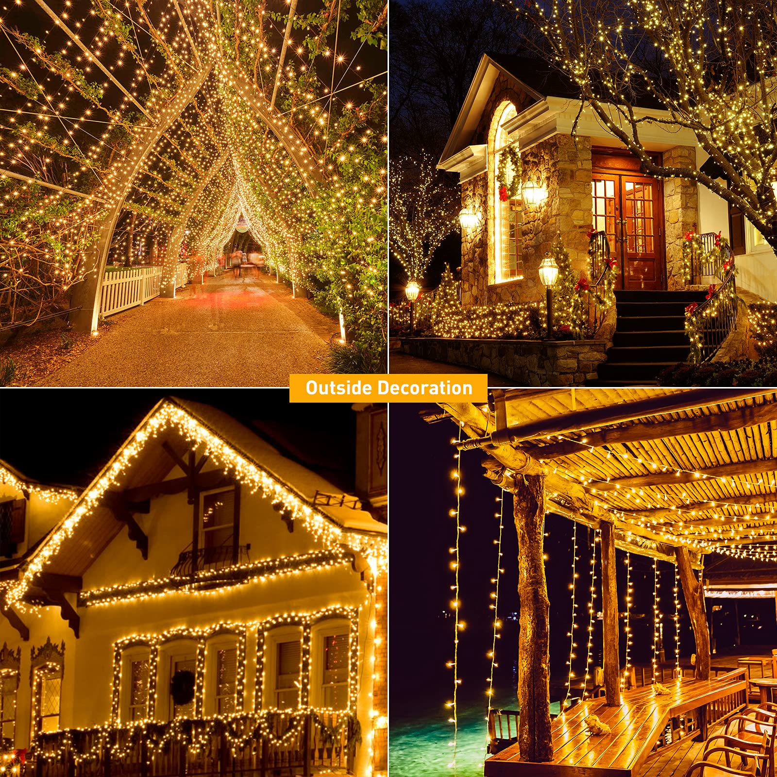 LED Lichterkette Außen 1000 LEDs Lichterkette Warmweiß Strom, 25M 8 Modi IP44 Wasserdicht CE-zertifiziert Weihnachtsbeleuchtung Innen für Weihnachtsbaum Kinderzimmer Balkon Garten Terrasse