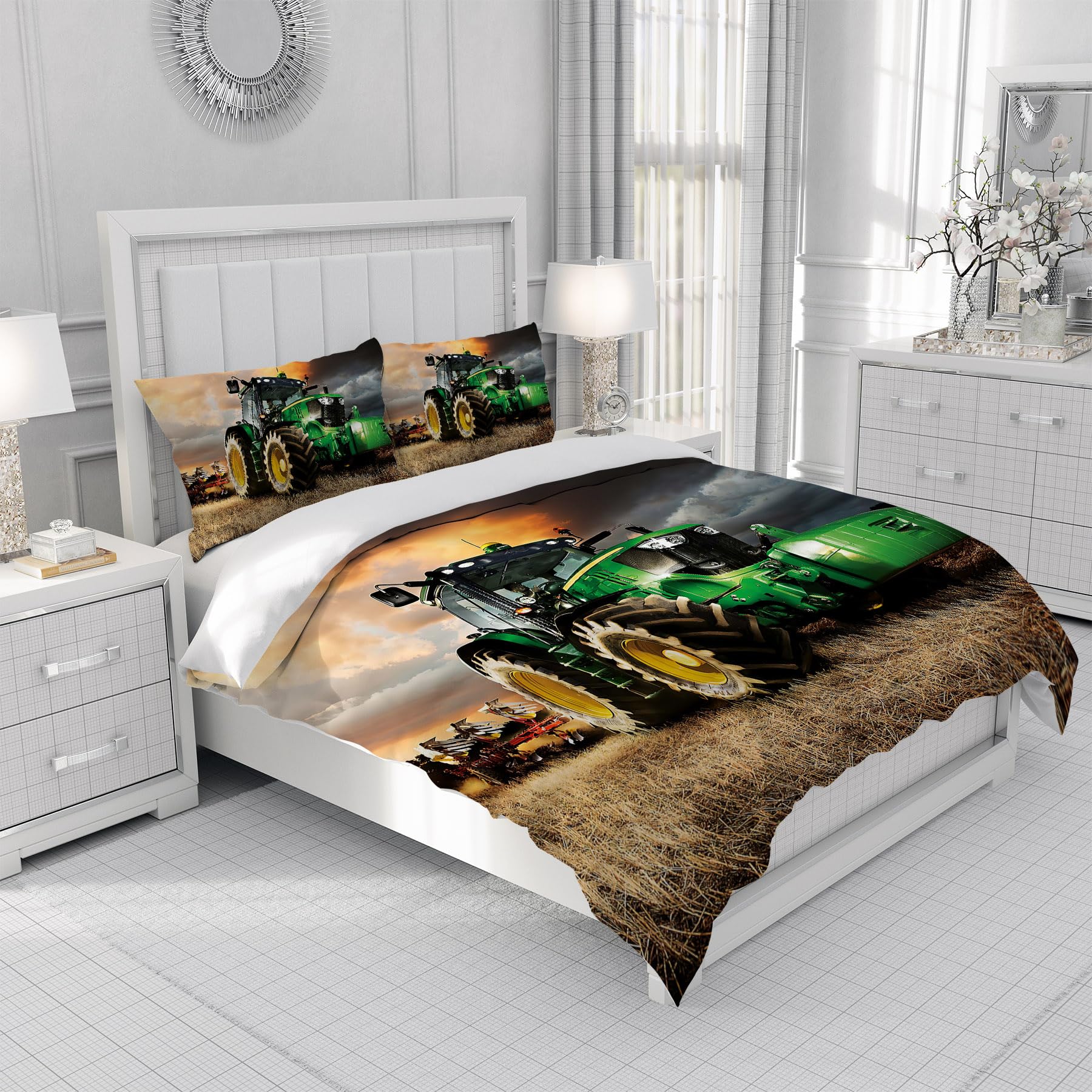 3D Traktor Bettwäsche Set 220 x 240 cm,Traktor Muster Bettbezug für Kinder Jungen,Weich und Bequem Mikrofaser 3 Stück Set mit Zip Verschluss