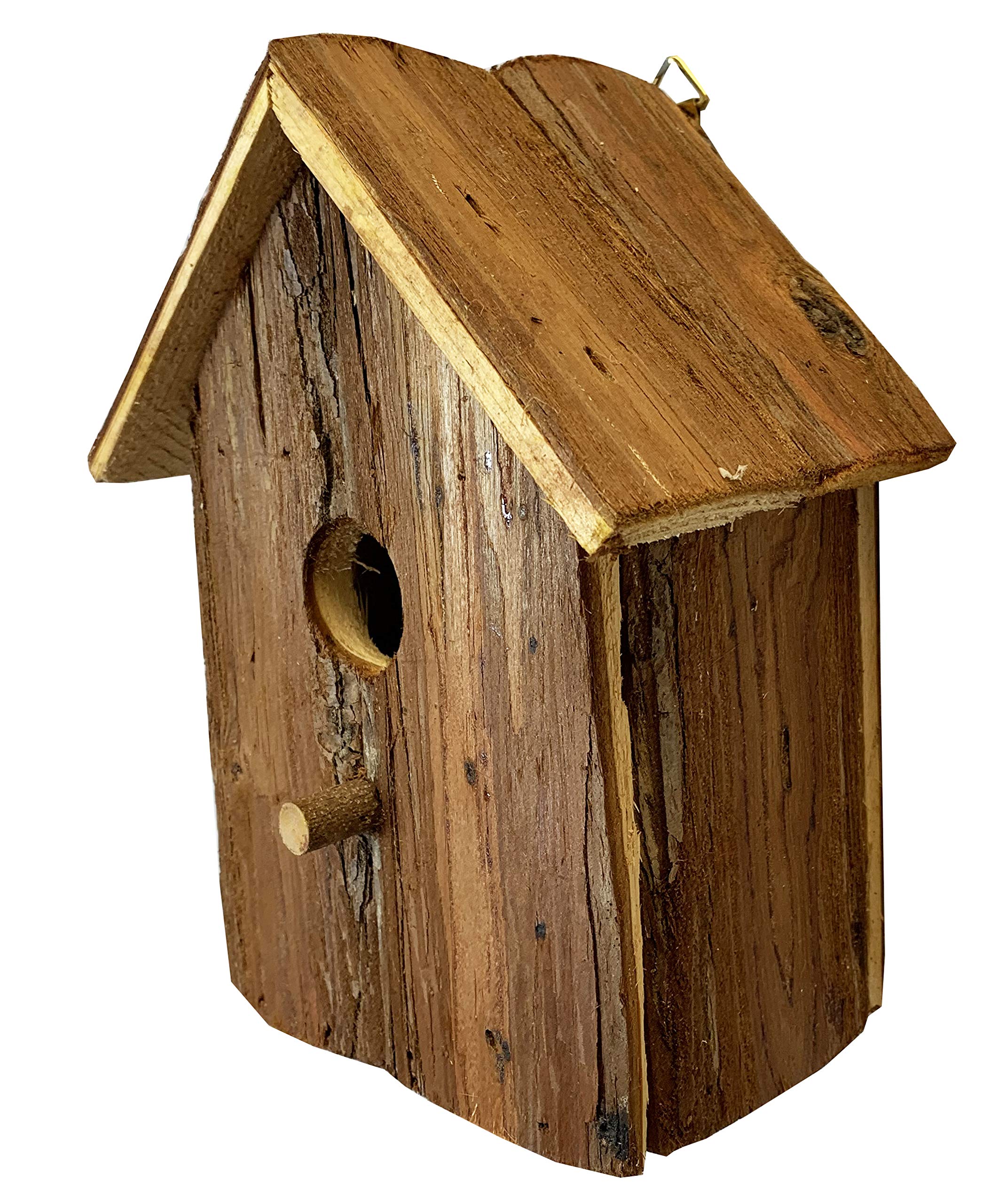 Selections Wooden Birdhouse Nest Box with Bark Exterior to Blend in with Vegetation for Protection
