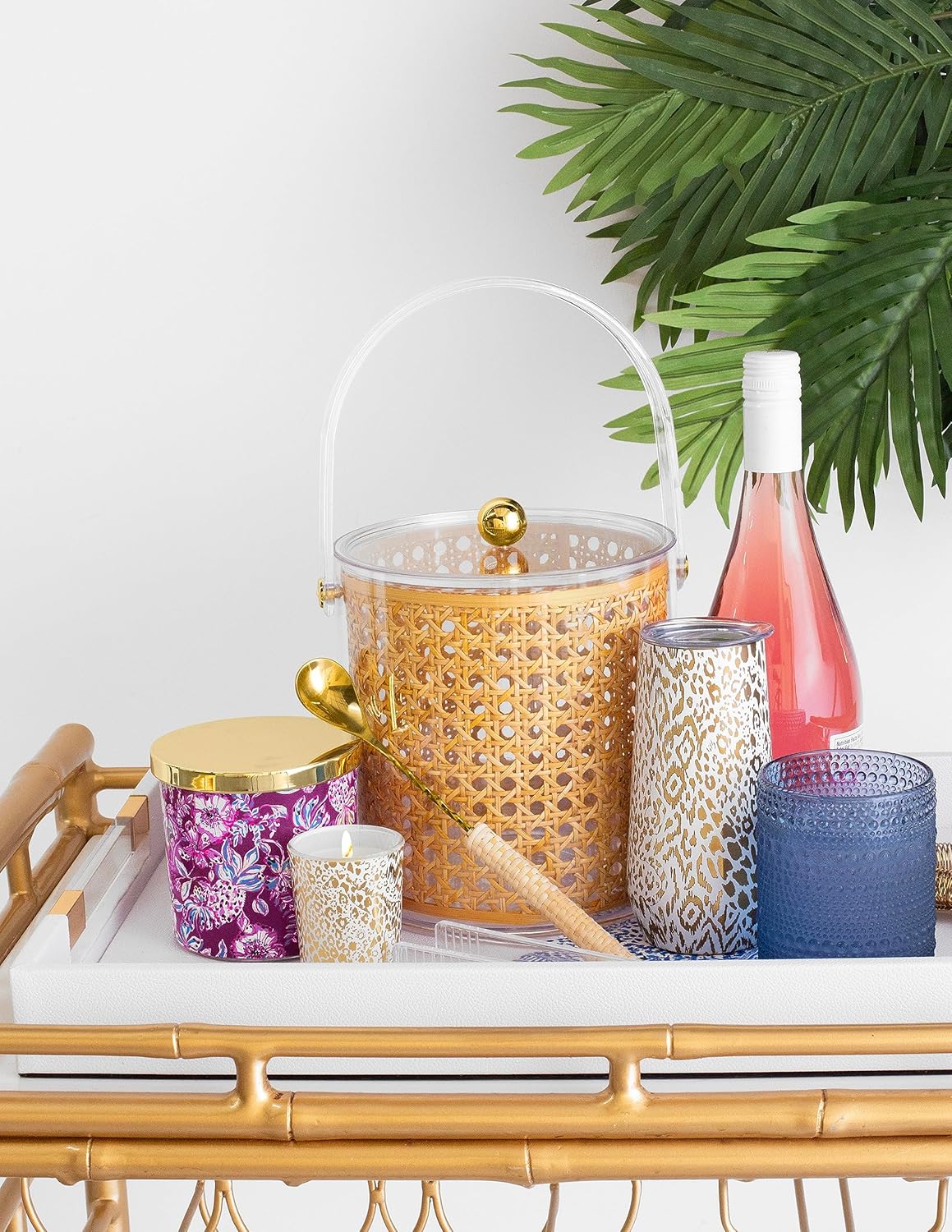 Lilly Pulitzer 10 Oz Stemless Champagne Flute, Small Stainless Steel Tumbler with Lid, Double Wall Insulated Metal Cup, Pattern Play (Gold) - Image 4