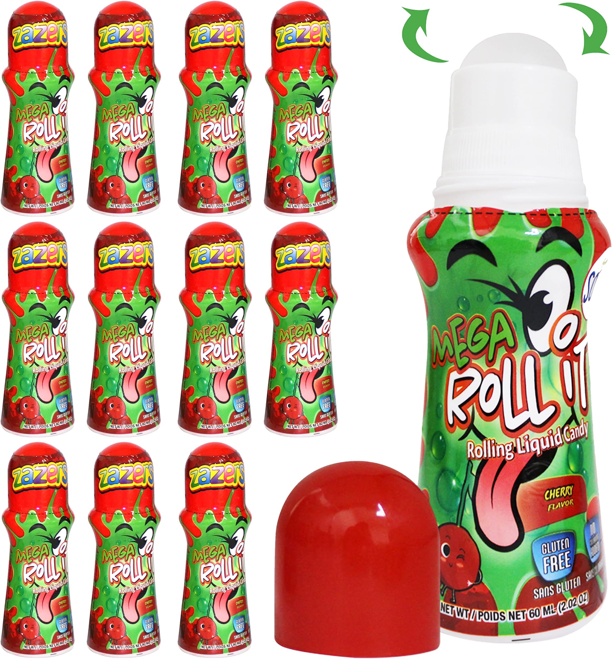 zazers Sour Rolling Liquid Licker Candy Cherry Flavored - 12 Pack of 2.03 OZ Roll-It Bottles - Gluten-Free and No Coloring Added, (Kosher NET WT 24.24 OZ, 720ml )