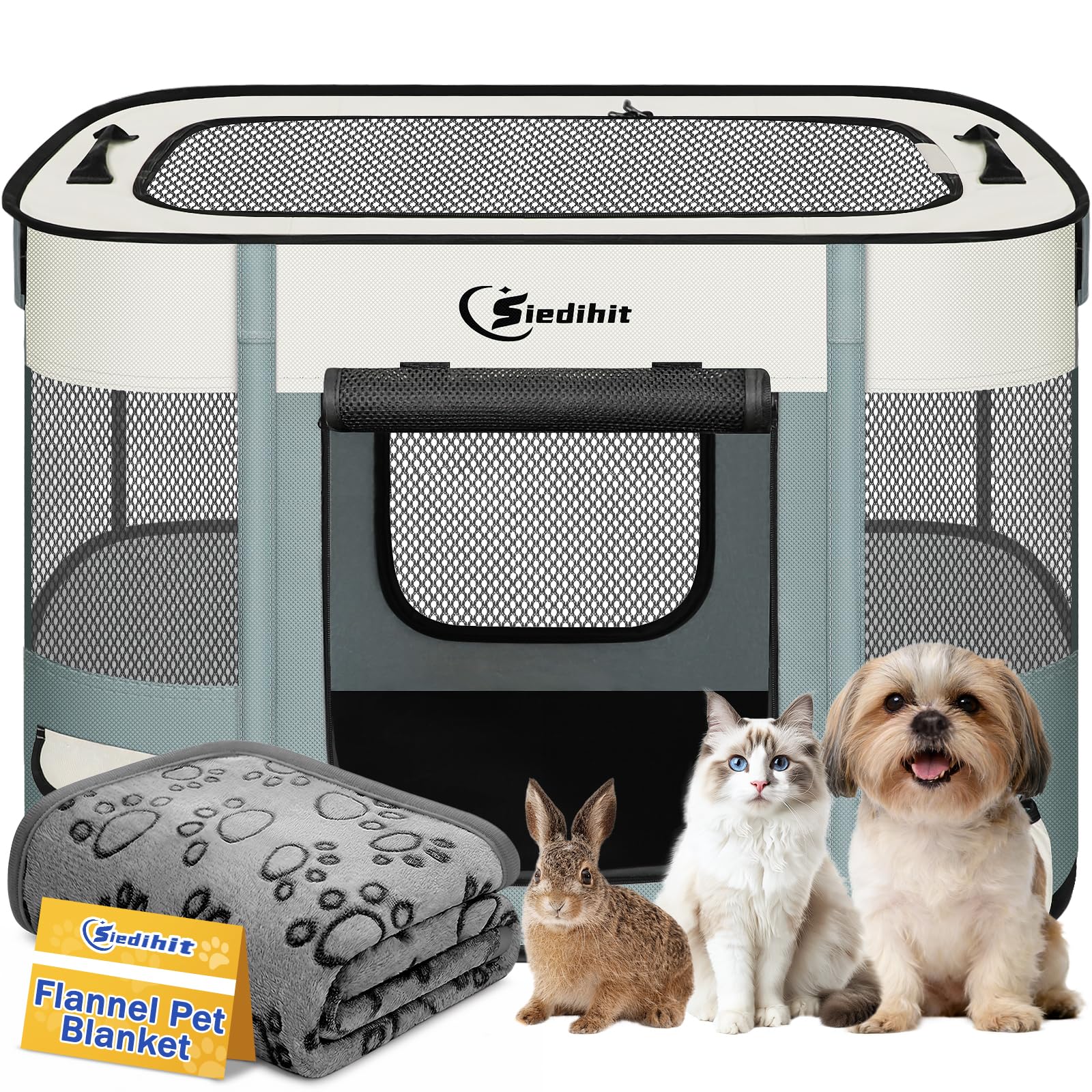 Parc de jeu pour chien, chat, chiot - Parc portable pour l'intérieur et l'extérieur, les voyages, le camping - Niche pliable pour lapin et petits animaux avec étui de transport